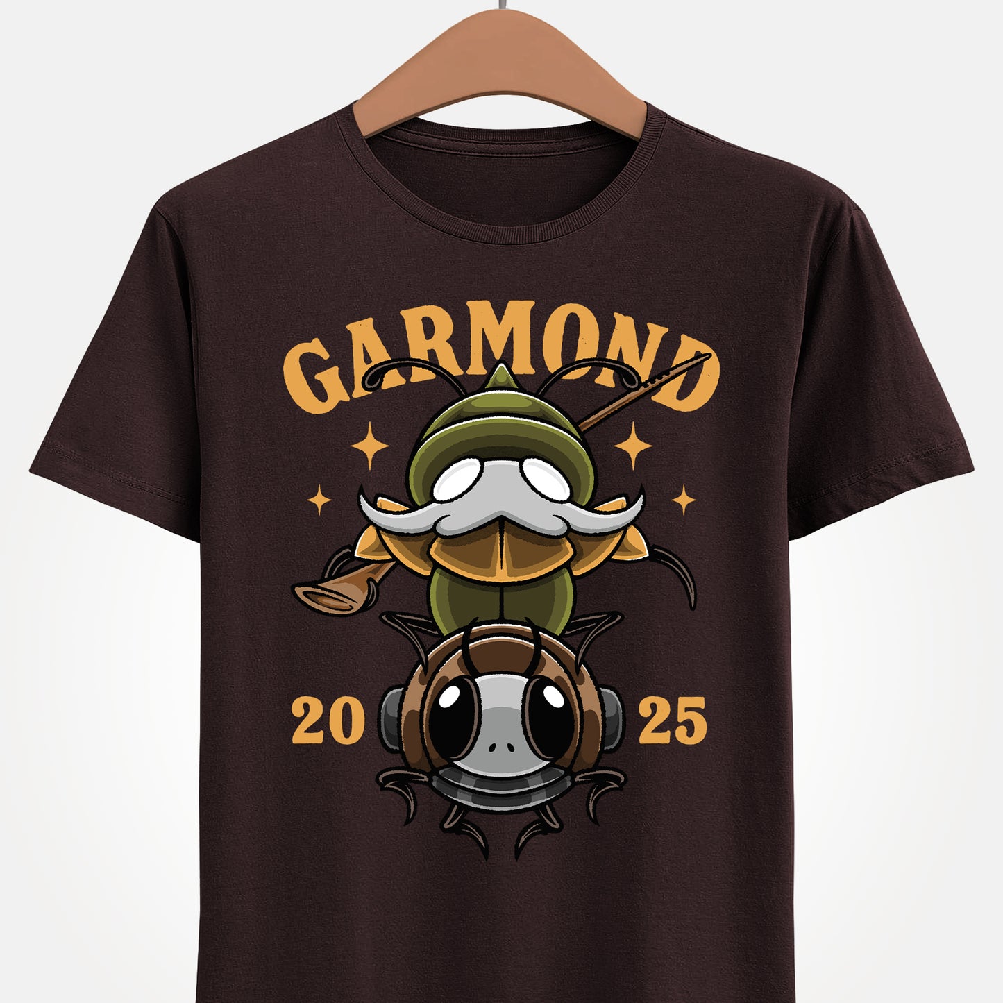 Product image of a Garmond & Zaza T-Shirt inspired by Hollow Knight Silksong. The design features the iconic duo from the indie metroidvania in a detailed, stylish fan-art illustration printed on a high-quality unisex tee. Perfect for gamers, Silksong fans, and collectors of indie game merch. Garmond and Zaza, Hollow Knight Silksong shirt, indie game apparel, metroidvania merch, gamer clothing, Silksong fan art, hollow knight silksong garmond & zaza merch, hollow knight silksong garmond zaza tee