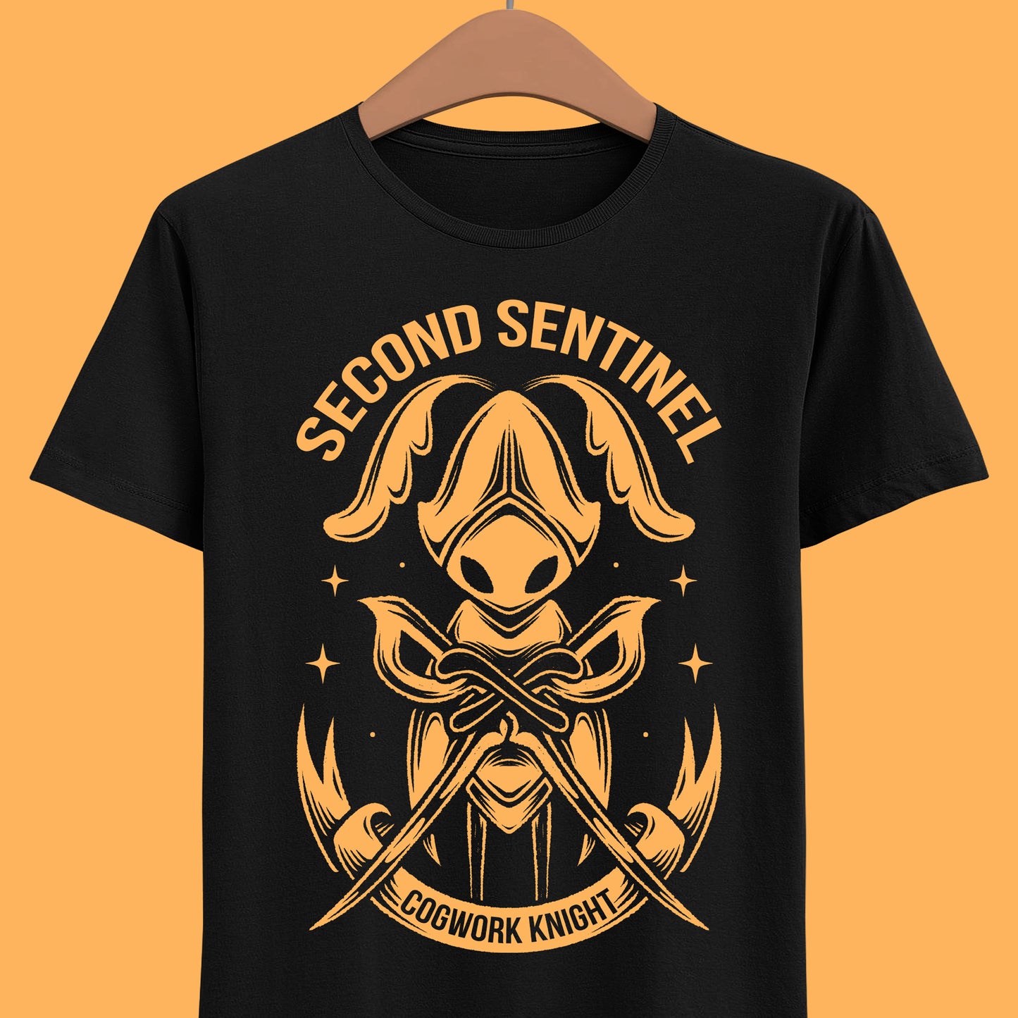 Gamer t-shirt inspired in Second Sentinel automaton cogwork knight character from Hollow Knight Silksong metroidvania indie game.

hollow knight, hollow knight silksong, hollow knight silksong hornet t-shirt, hollow knight silksong merch, hollow knight silksong t-shirt, hollow knight silksong hornet tee, hollow knight hornet and lace t-shirt, hollow knight silksong indie game merch, hollow knight silksong hornet shirt, hollow knight the knight t-shirt, hollow knight silksong sherma t-shirt