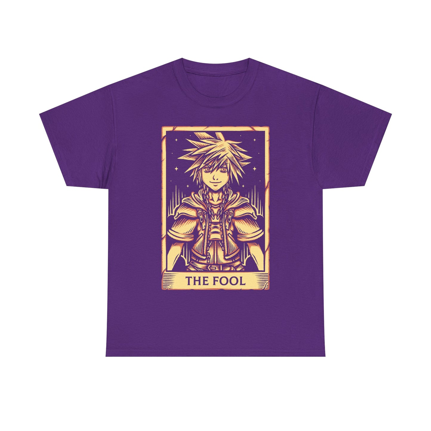 Sora from Kingdom Hearts t-shirt featuring the Keyblade wielder hero from the iconic fantasy RPG video game series in tarot card art style as the fool.
