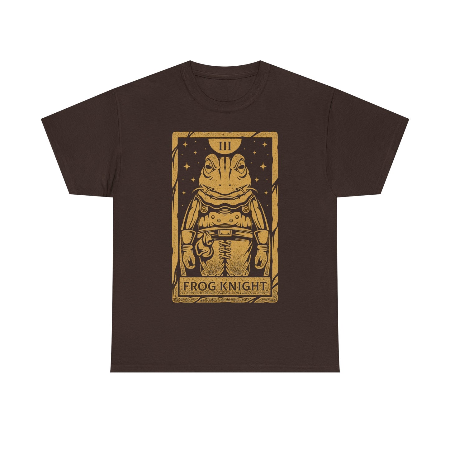 Glenn Frog Chrono Trigger tarot t-shirt inspired by the classic JRPG Chrono Trigger, originally released on SNES and PlayStation. Retro gaming apparel featuring a vintage tarot card illustration of Frog in a one-ink monochrome style. Nostalgic retrogaming design ideal for fans of Chrono Trigger merch, JRPG t-shirts, RPG video games, medieval fantasy characters, and classic SNES and PS1 gaming culture. Perfect collector shirt for retro RPG and vintage art lovers. Glenn frog chrono trigger t-shirt