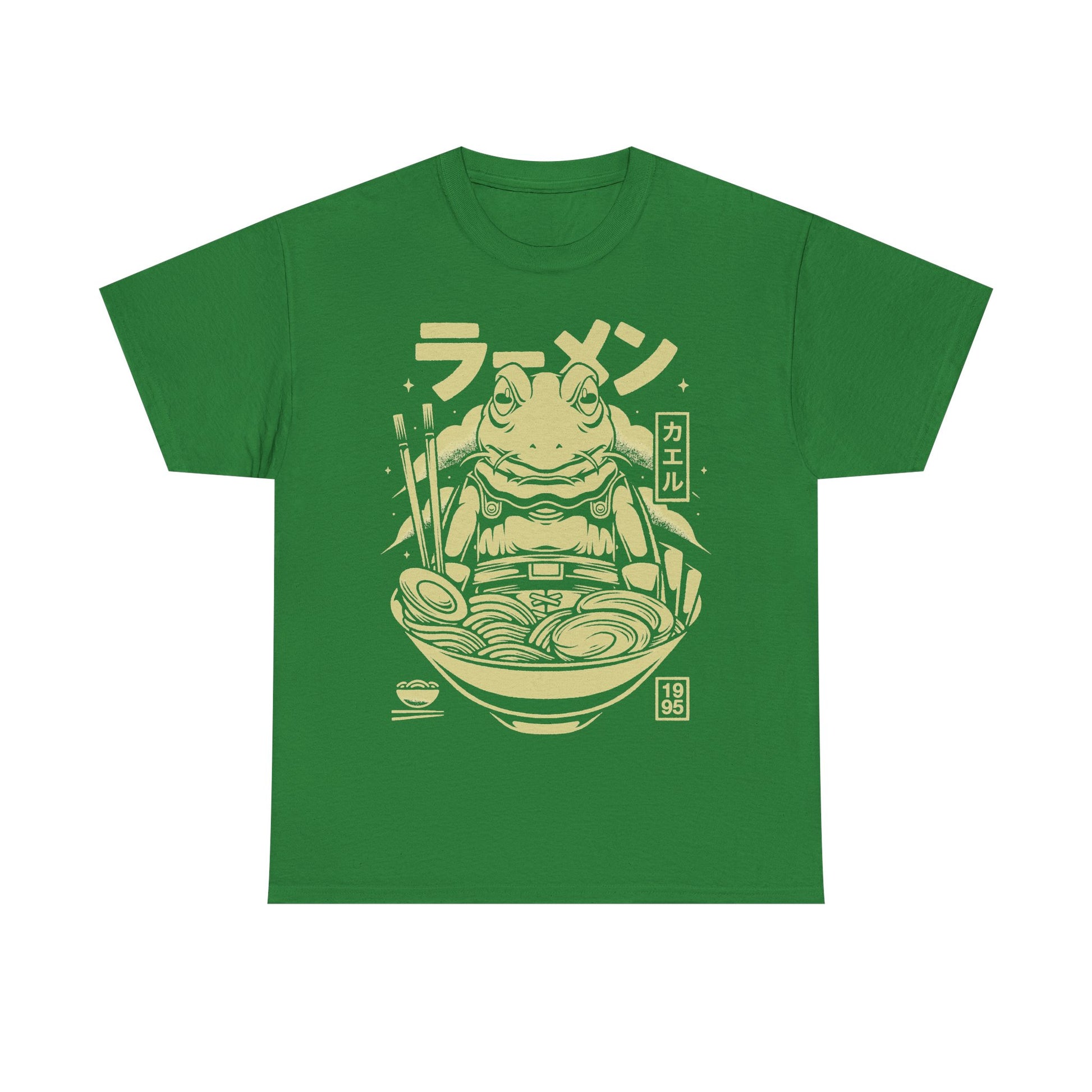 Chrono Trigger Glenn Frog Knight ramen t-shirt featuring Frog inside a Japanese ramen bowl.