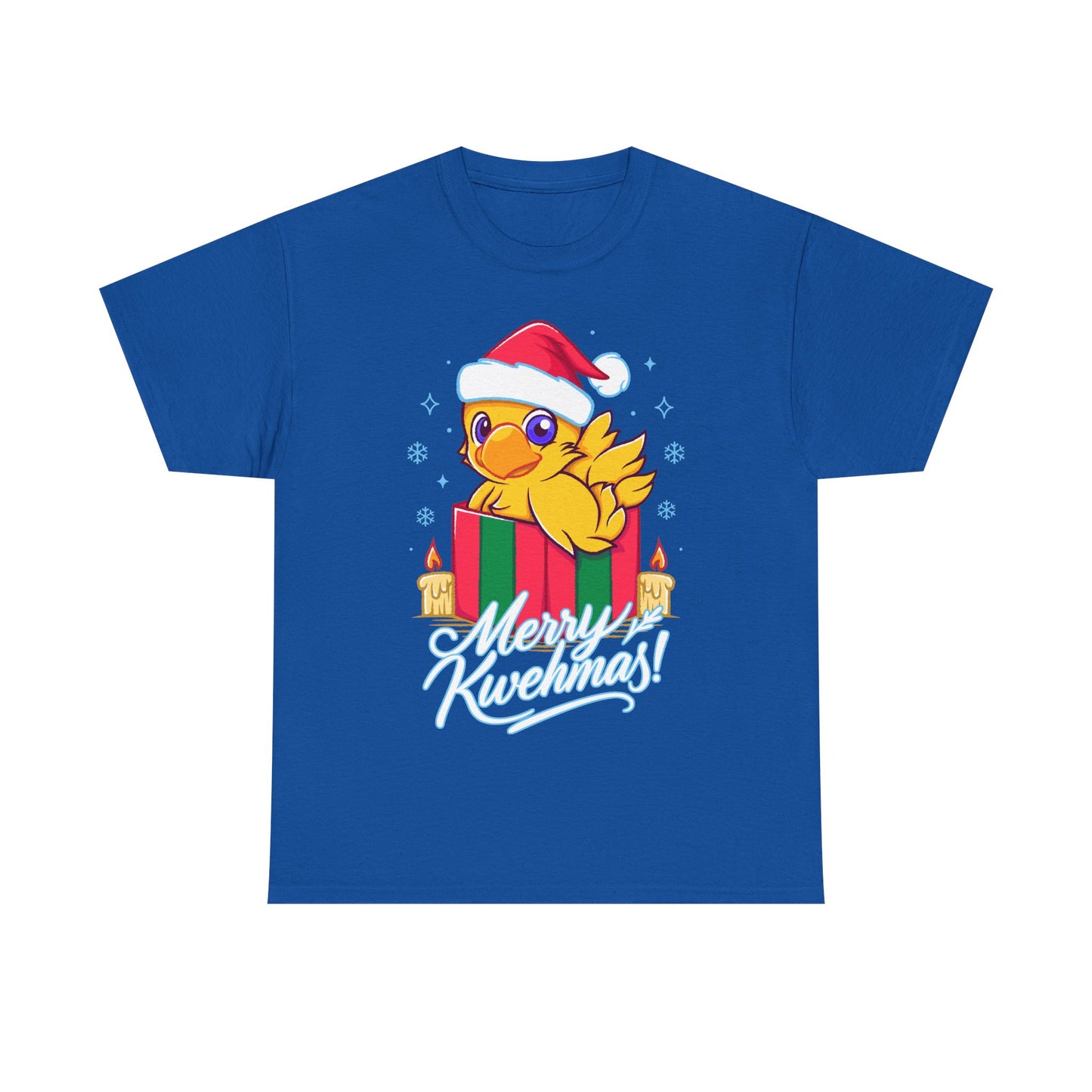 High-quality T-shirt featuring a cute Chocobo from the Final Fantasy series sitting inside a Christmas gift box and wearing a festive Santa hat. The design blends JRPG charm with adorable holiday aesthetics, making it perfect for fans of Chocobos, Christmas gaming apparel, and cute kawaii art. Ideal for gifting, collectors, and gamers who enjoy cozy festive clothing. Soft unisex tee suitable for daily wear during the holiday season. cute chocobo kawaii t-shirt, final fantasy christmas t-shirt