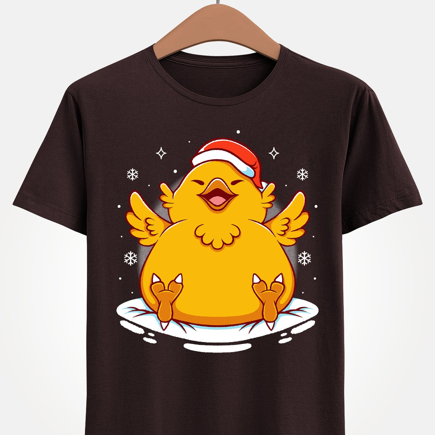 Gamer t-shirt inspired by fat chocobo from Final Fantasy series sitting adorably in the snow while wearing a Santa hat in cute kawaii art style. Perfect shirt for Final Fantasy video games Fans (Final Fantasy VII, Final Fantasy VII Rebirth, Final Final Fantasy XIV, FFXIV, FF14, FFVII, Final Fantasy VIII, Final Fantasy IX) and christmas cozy holiday vibes.

final fantasy christmas t-shirt, final fantasy xmas t-shirt, final fantasy fat chocobo christmas t-shirt, final fantasy fat chocobo xmas tee