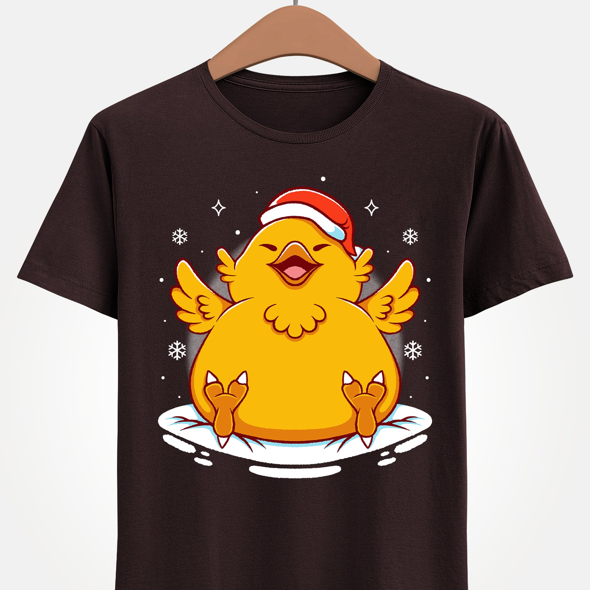 Gamer t-shirt inspired by fat chocobo from Final Fantasy series sitting adorably in the snow while wearing a Santa hat in cute kawaii art style. Perfect shirt for Final Fantasy video games Fans (Final Fantasy VII, Final Fantasy VII Rebirth, Final Final Fantasy XIV, FFXIV, FF14, FFVII, Final Fantasy VIII, Final Fantasy IX) and christmas cozy holiday vibes.

final fantasy christmas t-shirt, final fantasy xmas t-shirt, final fantasy fat chocobo christmas t-shirt, final fantasy fat chocobo xmas tee