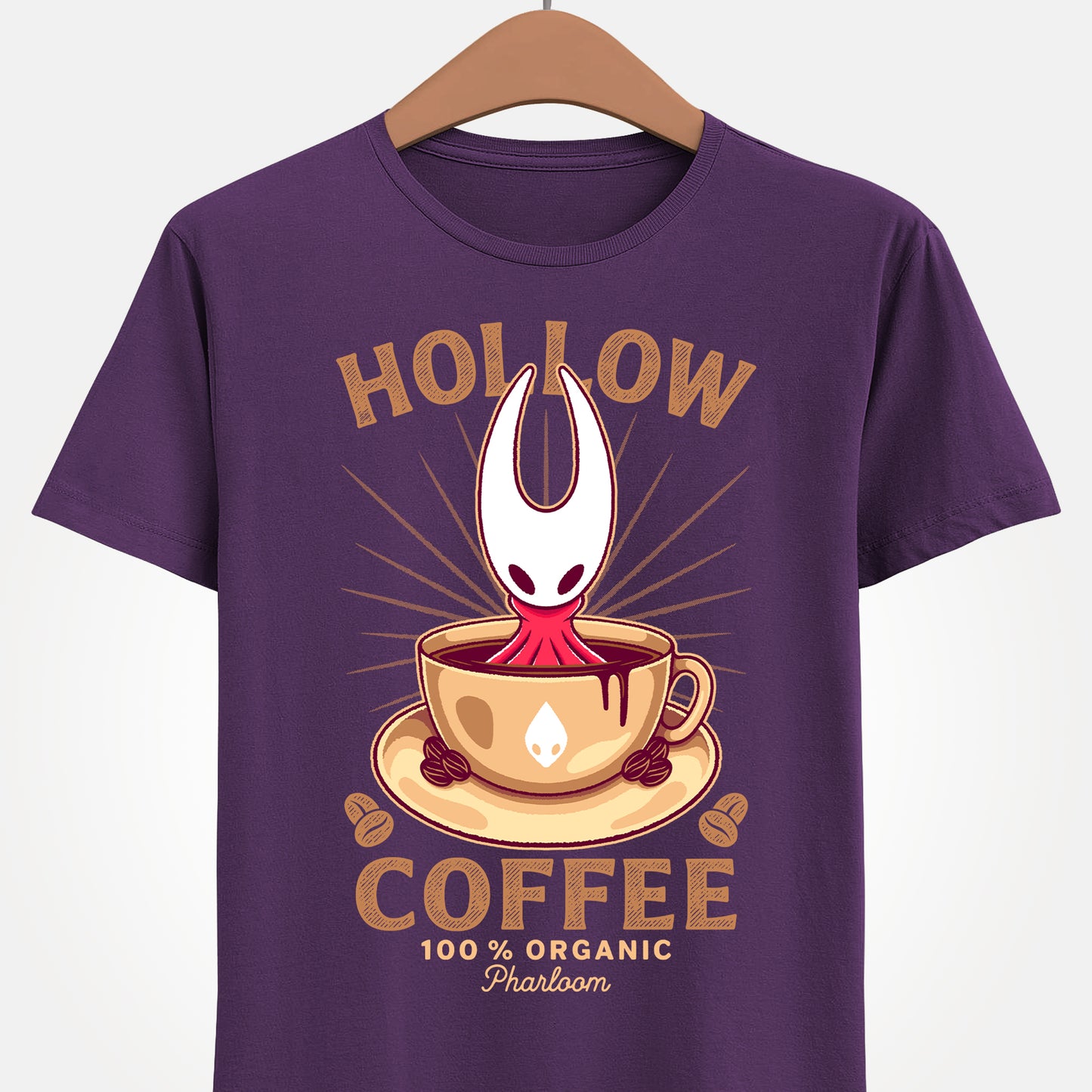 Cute T-shirt featuring Hornet from Hollow Knight Silksong sitting inside a warm coffee mug in a kawaii art style. This cozy design blends indie game aesthetics with coffee-lover vibes, perfect for fans of Hornet, Silksong, and Hollow Knight. The illustration uses soft colors and adorable details to appeal to cute-art lovers, cozy gamers, and collectors looking for unique fan-made merch. Ideal for everyday wear and gamer-themed outfits. hollow knight silksong merch, hollow knight coffee t-shirt