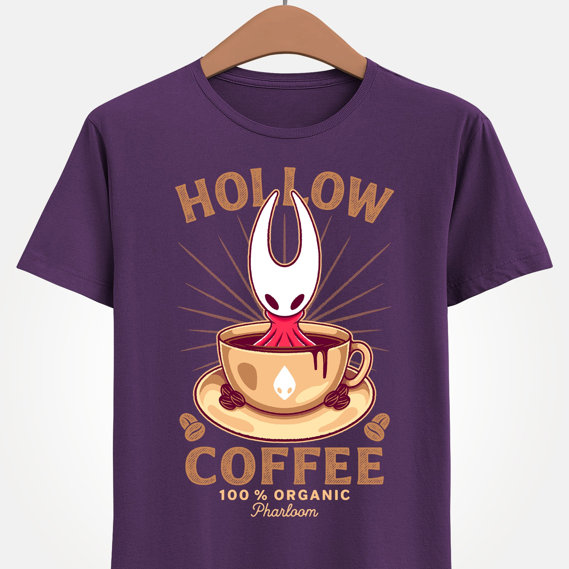 Cute T-shirt featuring Hornet from Hollow Knight Silksong sitting inside a warm coffee mug in a kawaii art style. This cozy design blends indie game aesthetics with coffee-lover vibes, perfect for fans of Hornet, Silksong, and Hollow Knight. The illustration uses soft colors and adorable details to appeal to cute-art lovers, cozy gamers, and collectors looking for unique fan-made merch. Ideal for everyday wear and gamer-themed outfits. hollow knight silksong merch, hollow knight coffee t-shirt