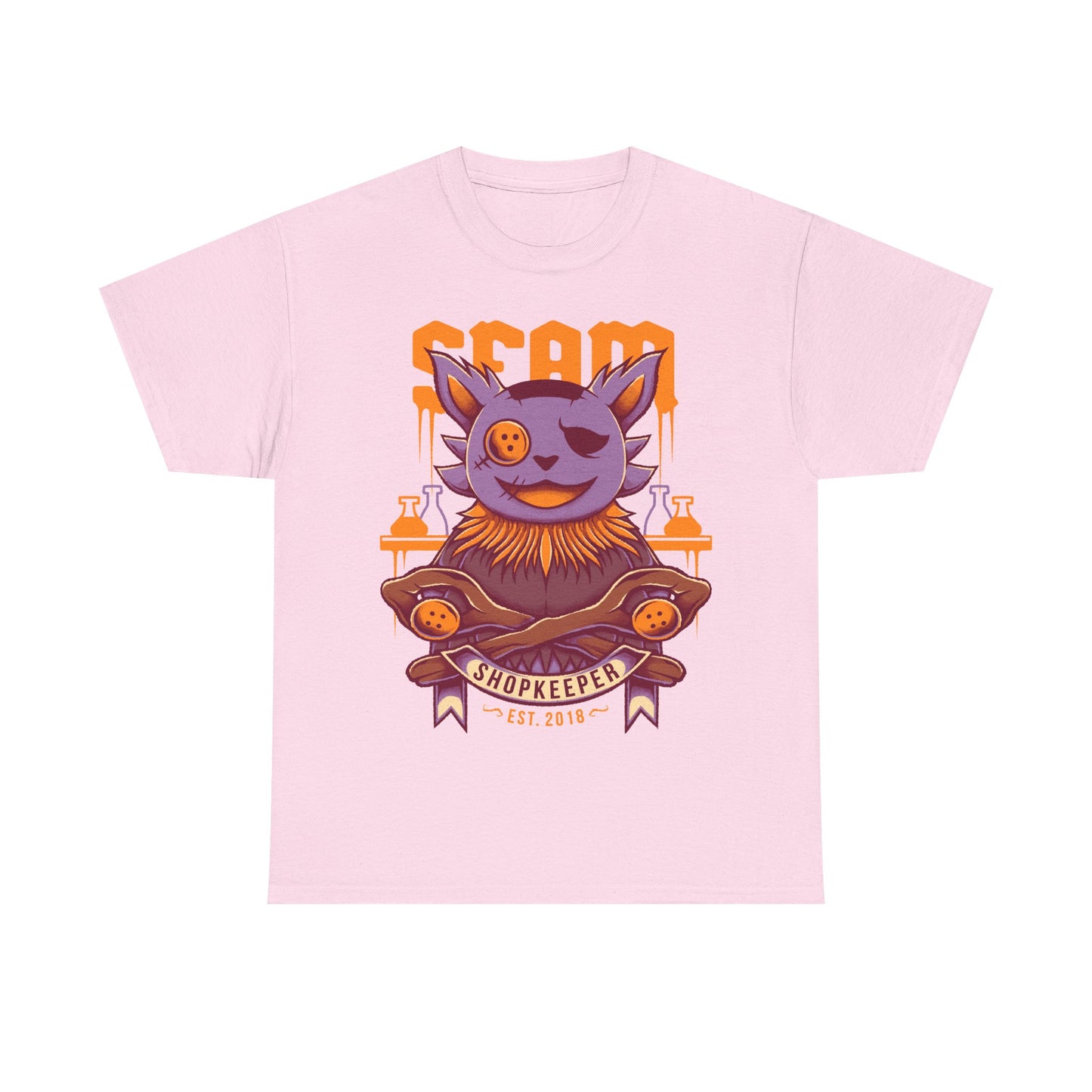 Deltarune Seam Shopkeeper Darkner t-shirt featuring the mysterious purple plush character and former Court Magician from Card Kingdom.