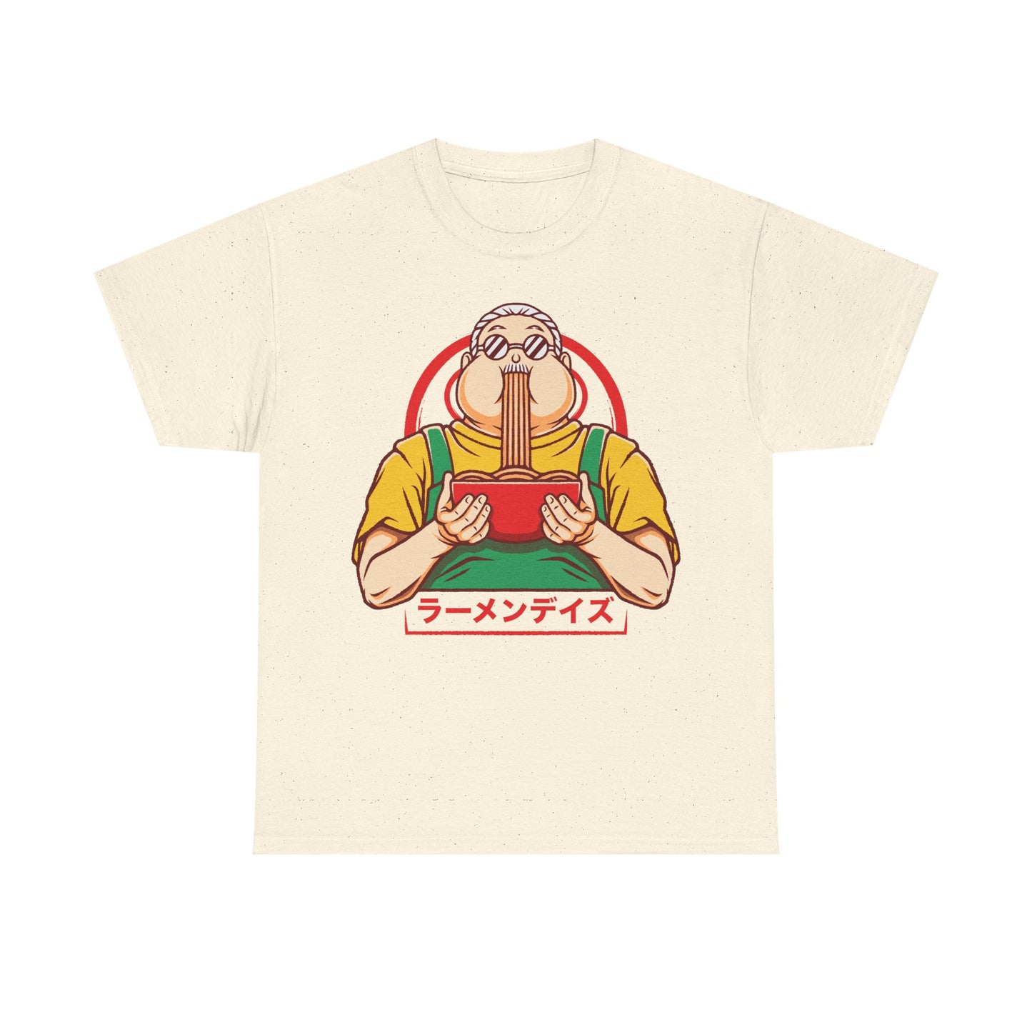 Taro Sakamoto Sakamoto Days ramen t-shirt featuring the legendary hitman inside a Japanese noodle bowl in foodie anime streetwear style.