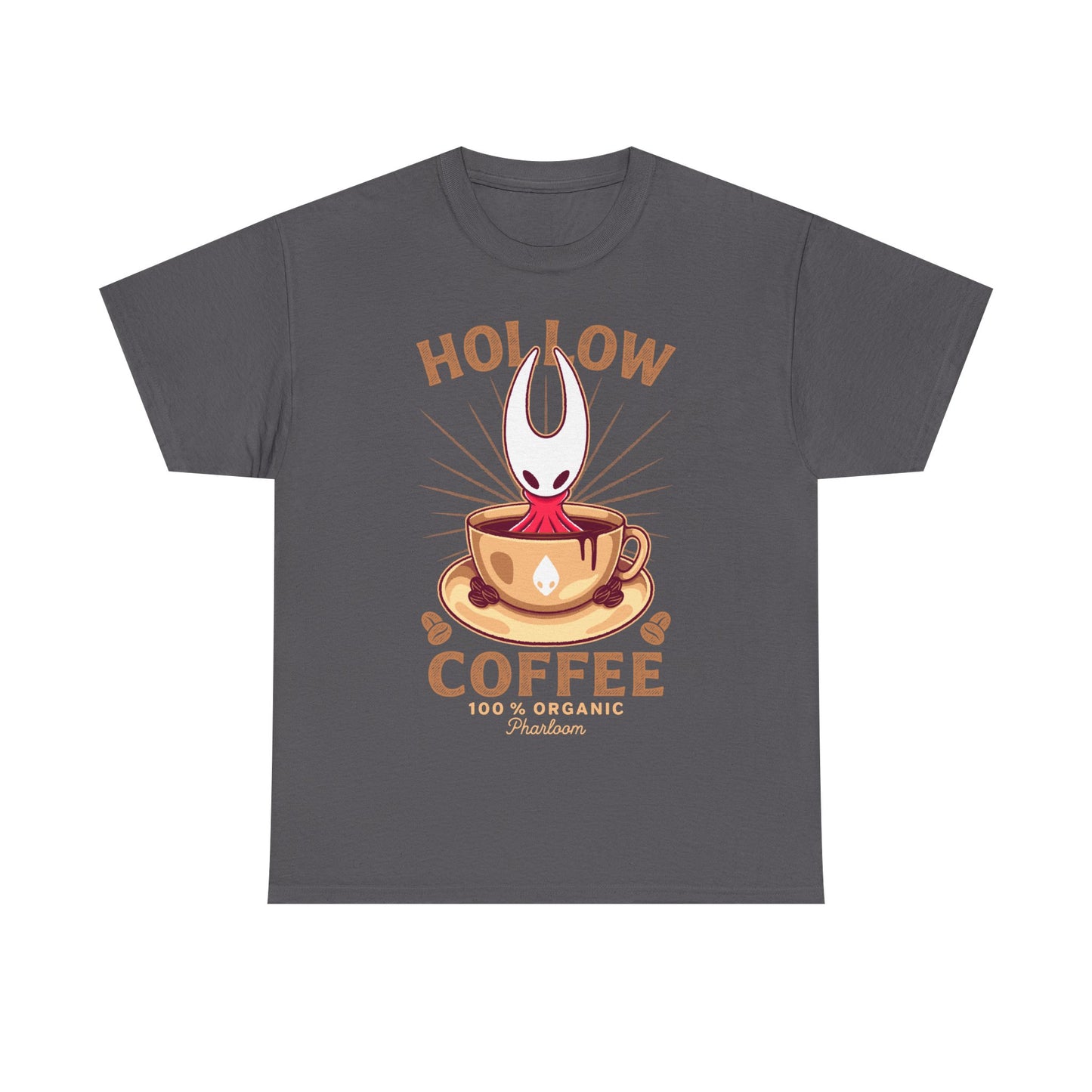 Cute T-shirt featuring Hornet from Hollow Knight Silksong sitting inside a warm coffee mug in a kawaii art style. This cozy design blends indie game aesthetics with coffee-lover vibes, perfect for fans of Hornet, Silksong, and Hollow Knight. The illustration uses soft colors and adorable details to appeal to cute-art lovers, cozy gamers, and collectors looking for unique fan-made merch. Ideal for everyday wear and gamer-themed outfits. hollow knight silksong merch, hollow knight coffee t-shirt