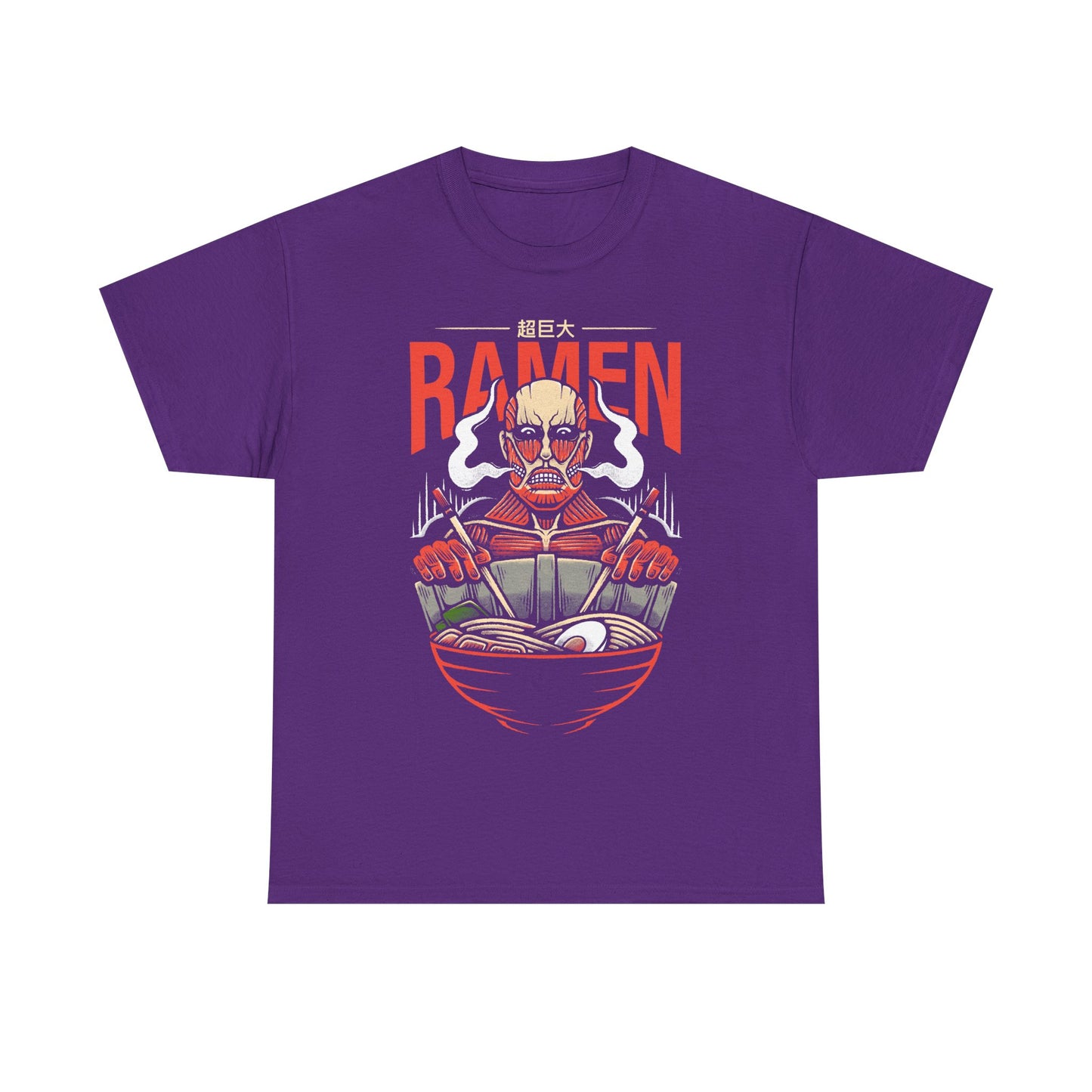 Colossal Titan ramen t-shirt inspired by Attack on Titan featuring a giant anime noodle bowl design. Perfect for anime fans, manga lovers, ramen culture, and otaku streetwear.