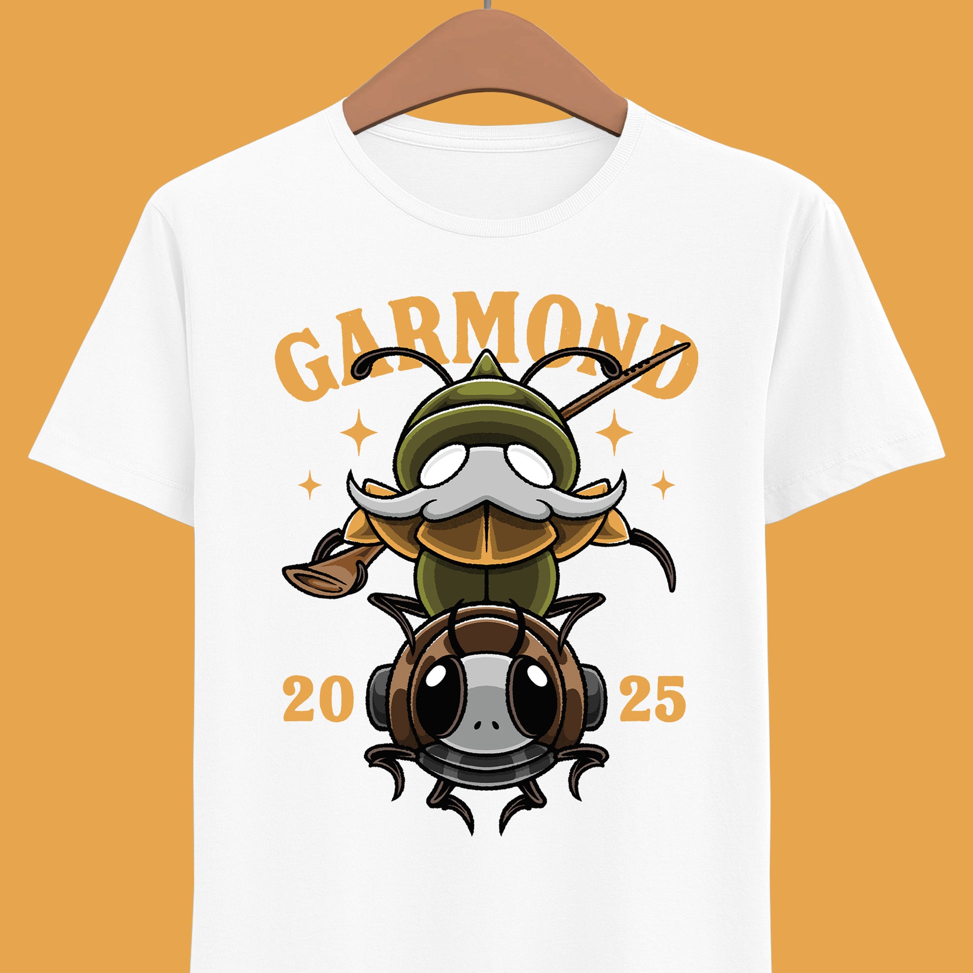 Product image of a Garmond & Zaza T-Shirt inspired by Hollow Knight Silksong. The design features the iconic duo from the indie metroidvania in a detailed, stylish fan-art illustration printed on a high-quality unisex tee. Perfect for gamers, Silksong fans, and collectors of indie game merch. Garmond and Zaza, Hollow Knight Silksong shirt, indie game apparel, metroidvania merch, gamer clothing, Silksong fan art, hollow knight silksong garmond & zaza merch, hollow knight silksong garmond zaza tee