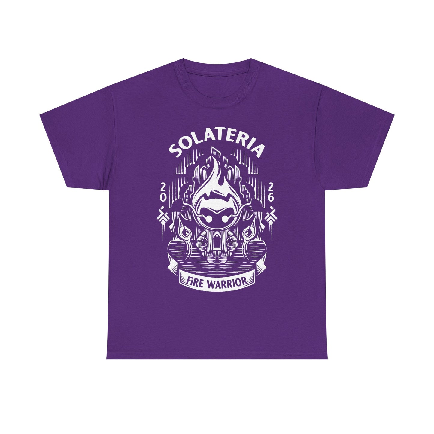 Solateria Fire Warrior t-shirt featuring the protagonist of the indie metroidvania game in a dark fantasy action platformer design.