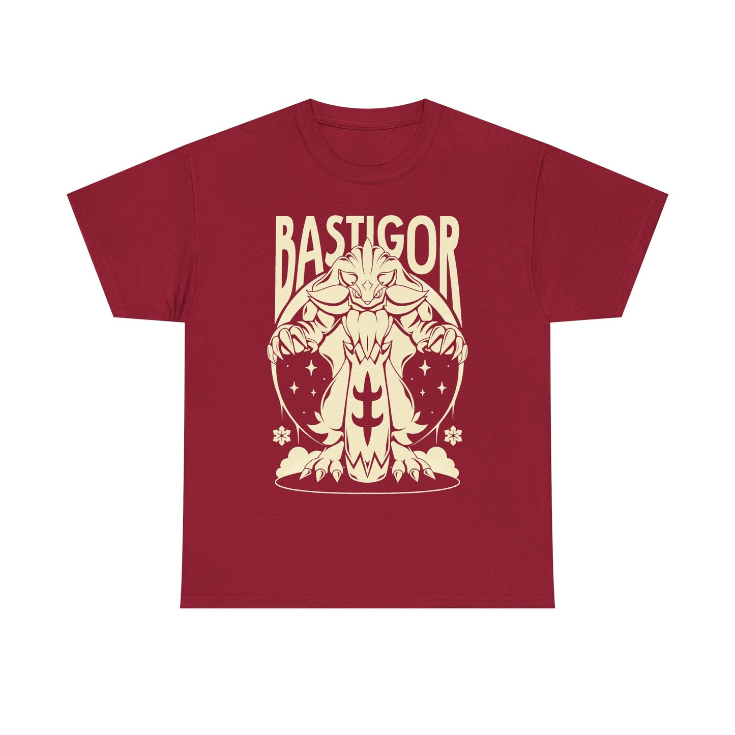 Palworld Bastigor King of Frostfang t-shirt featuring the massive Ice Pal with his frozen hammer and powerful Feybreak battle design.