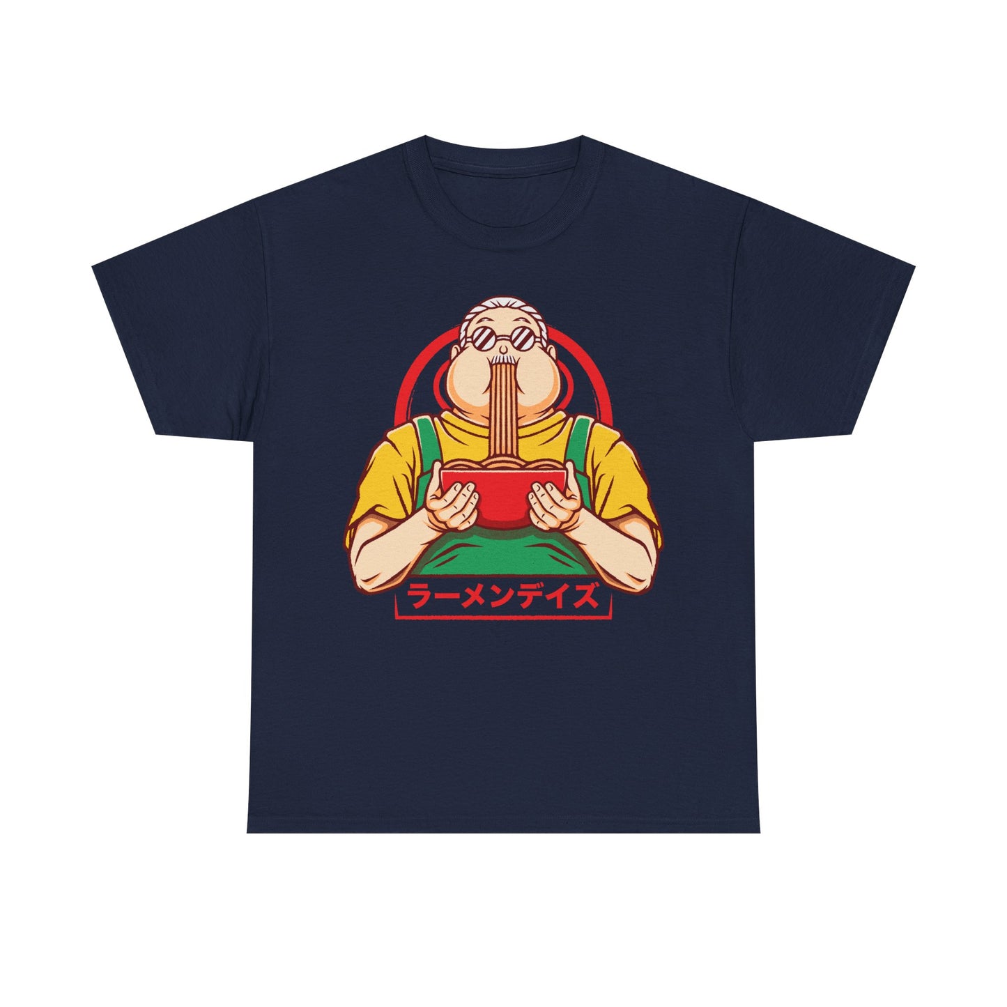 Taro Sakamoto Sakamoto Days ramen t-shirt featuring the legendary hitman inside a Japanese noodle bowl in foodie anime streetwear style.