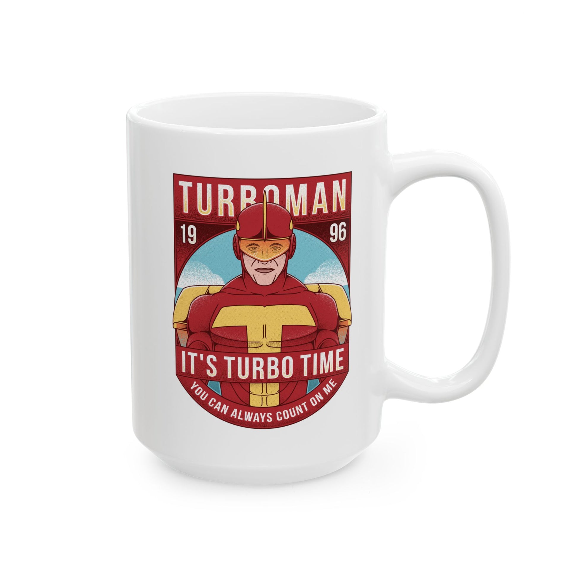 High-quality ceramic mug featuring Turbo Man from the 90s Christmas movie Jingle All the Way. The design captures the iconic superhero parody style, perfect for nostalgic fans, movie collectors, and lovers of retro holiday films. Ideal as a festive gift, this durable mug works for coffee, tea, or display. Bright colors and detailed artwork make it a must-have for anyone who loves Turbo Man and classic Christmas comedies.