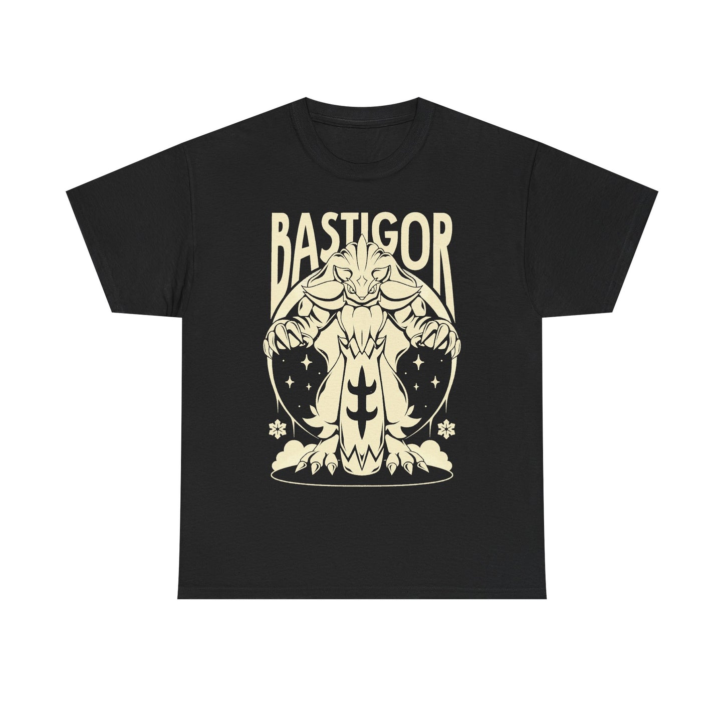 Palworld Bastigor King of Frostfang t-shirt featuring the massive Ice Pal with his frozen hammer and powerful Feybreak battle design.