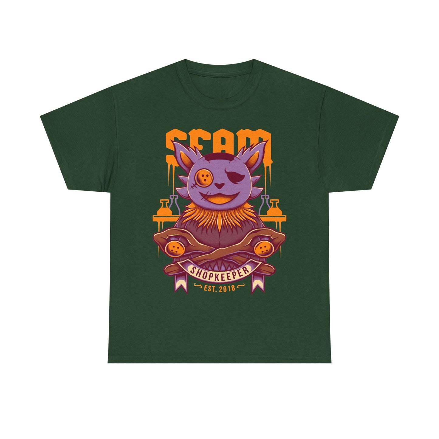 Deltarune Seam Shopkeeper Darkner t-shirt featuring the mysterious purple plush character and former Court Magician from Card Kingdom.