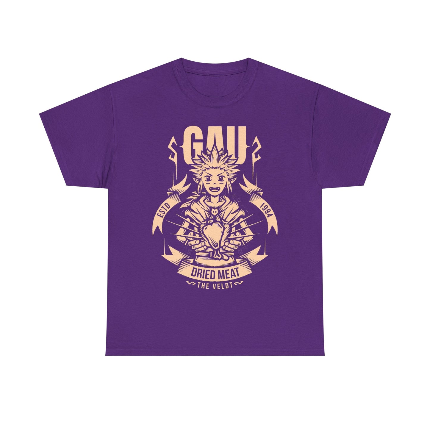 Gau Final Fantasy VI t-shirt featuring the Veldt recruitment scene with Sabin and Cyan using dried meat in the classic FF6 retro RPG. Perfect tee for Final Fantasy 6 gamers who wants unique merch.