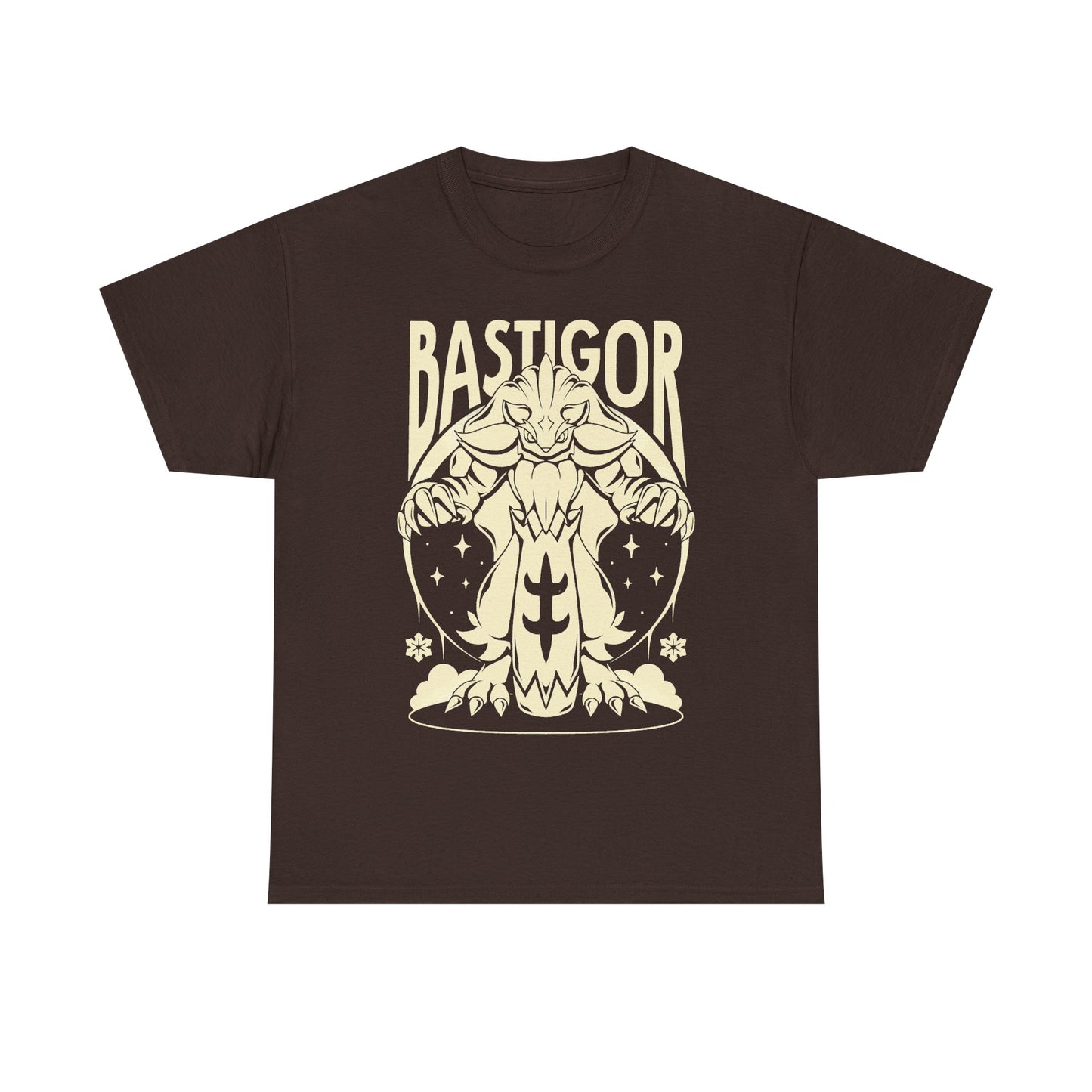 Palworld Bastigor King of Frostfang t-shirt featuring the massive Ice Pal with his frozen hammer and powerful Feybreak battle design.