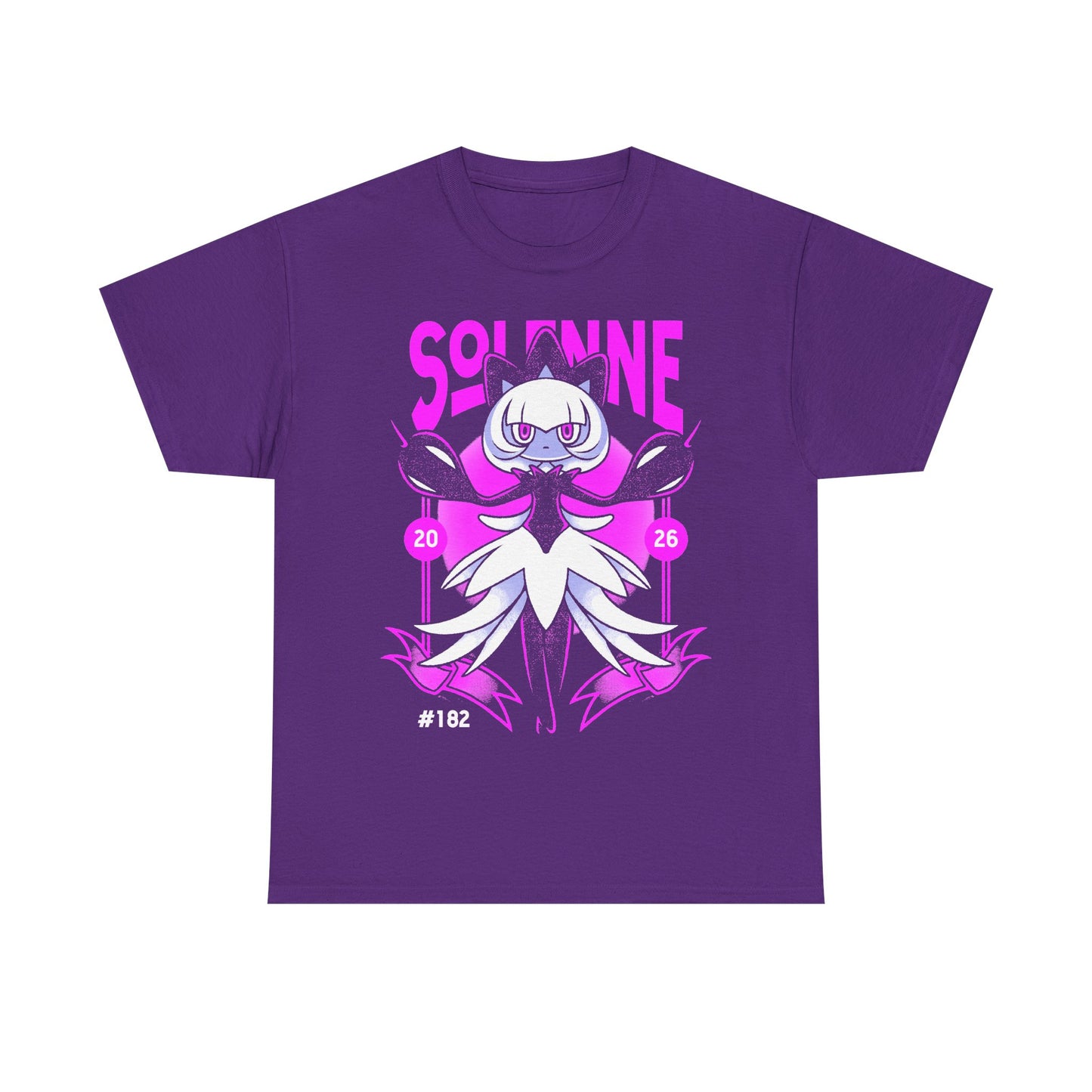 Palworld Solenne t-shirt featuring the Dark and Neutral Pal inspired by her elegant dancer appearance, Untainted Maiden skill and black feather aesthetic.