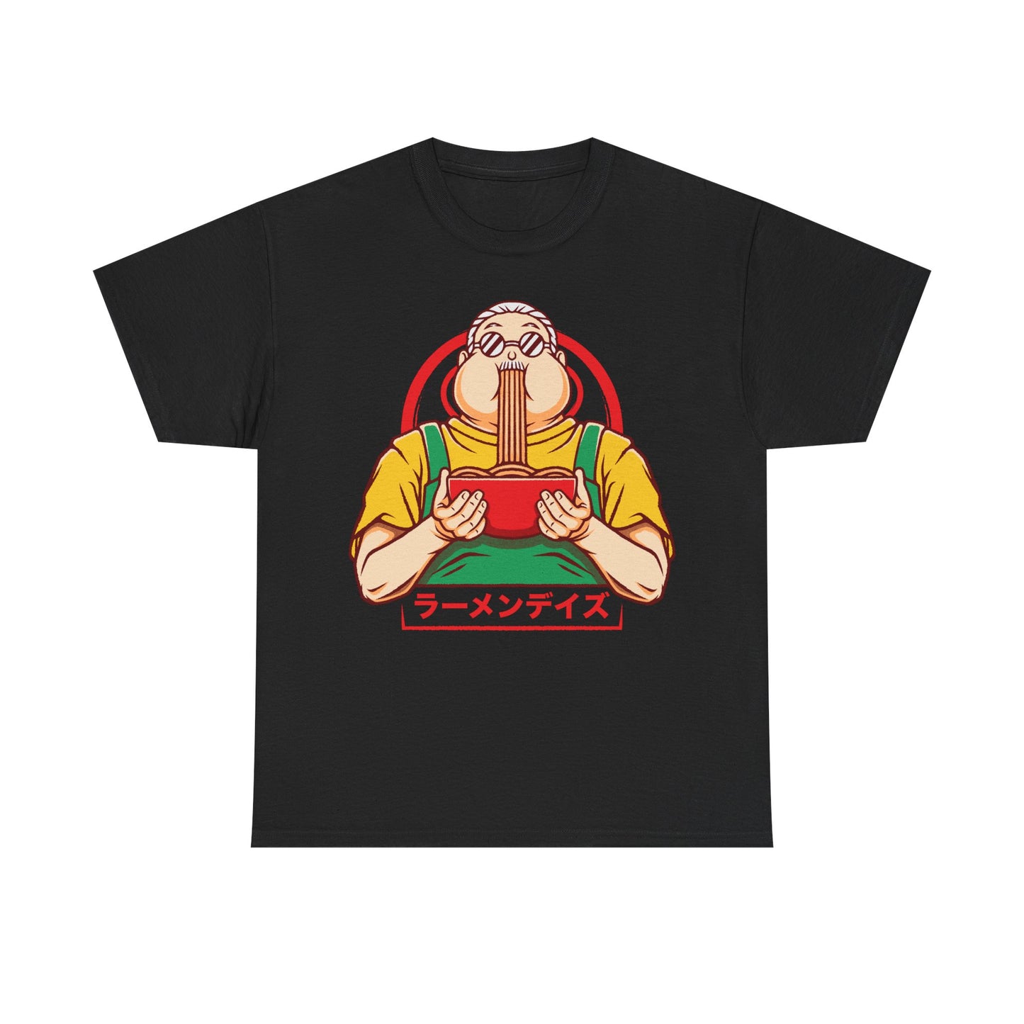 Taro Sakamoto Sakamoto Days ramen t-shirt featuring the legendary hitman inside a Japanese noodle bowl in foodie anime streetwear style.