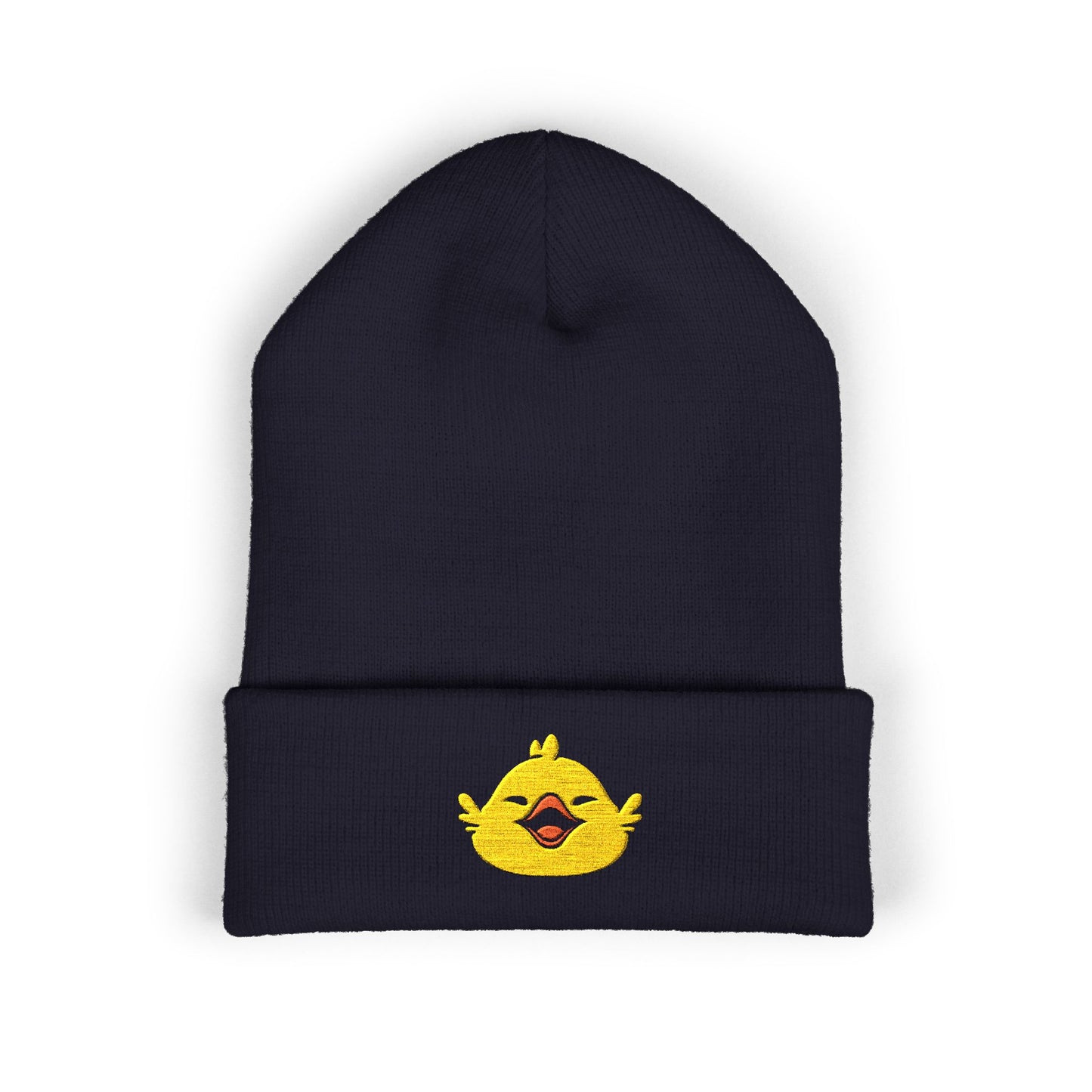 Fat Chocobo embroidered gaming beanie inspired by Final Fantasy XIV and Final Fantasy RPG video games displayed as a stylish cuffed winter hat.