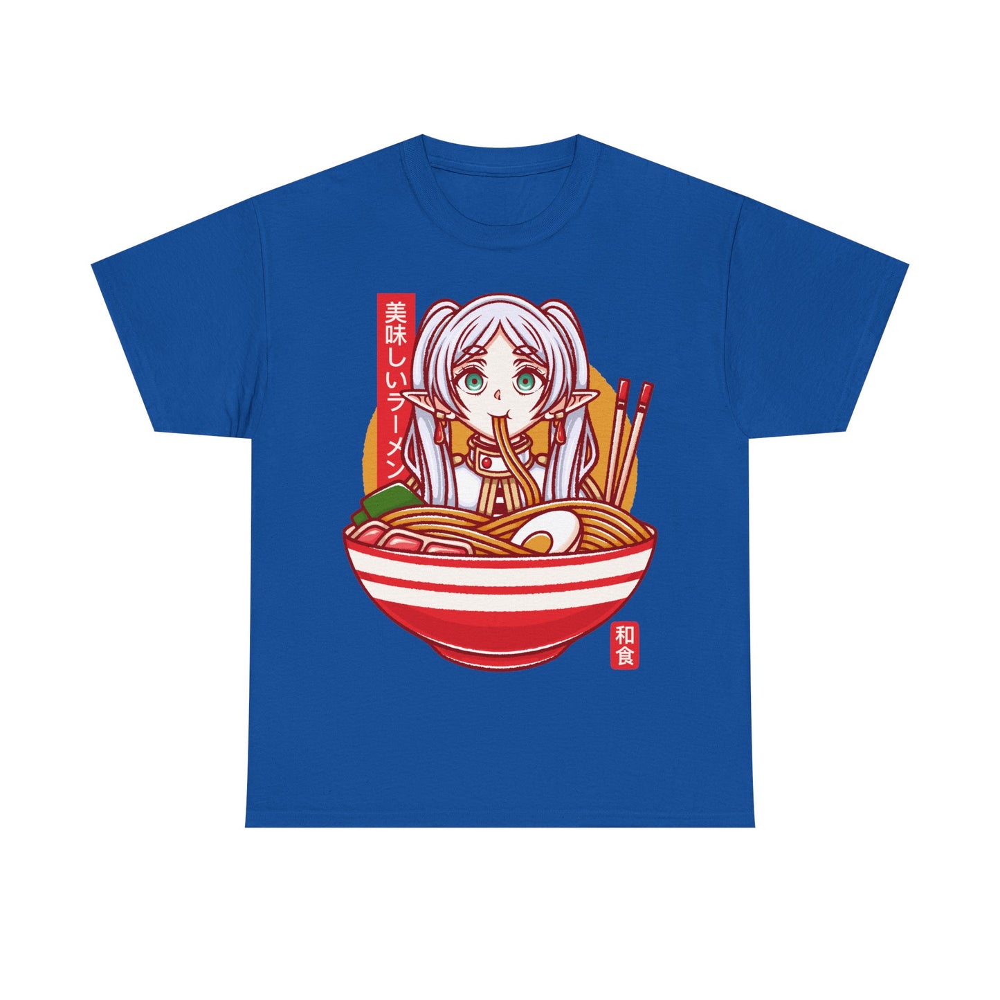 Frieren ramen t-shirt inspired by Sōsō no Frieren: Beyond Journey’s End, featuring the elf mage protagonist inside a stylized Japanese ramen bowl. This unisex anime shirt blends fantasy aesthetics with cozy ramen culture, creating a unique design for fans of the manga and anime series. Perfect anime merch for collectors, otaku enthusiasts, and lovers of Japanese art inspired apparel. Ideal t-shirt for Frieren fans and fantasy anime lovers.