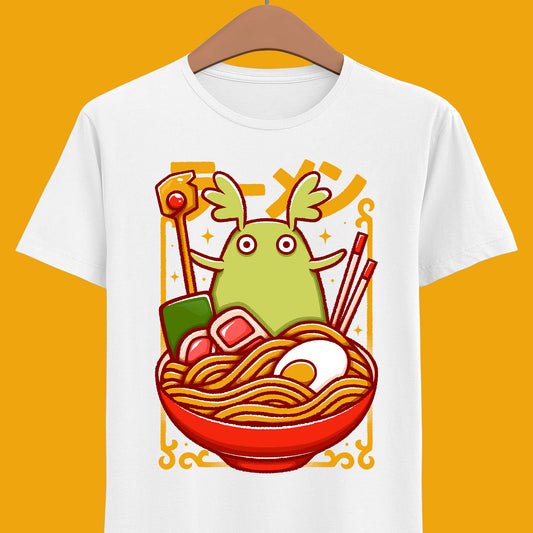 Toko Spirit of the Forest ramen t-shirt inspired by Ni no Kuni: Wrath of the White Witch, the beloved fantasy JRPG. Featuring Toko inside a ramen bowl in a cute Japanese art style, this unisex gamer shirt blends magical creature aesthetics with cozy anime vibes. Perfect JRPG merch for fans of Ni no Kuni, fantasy RPG video games, and whimsical character-driven adventures.