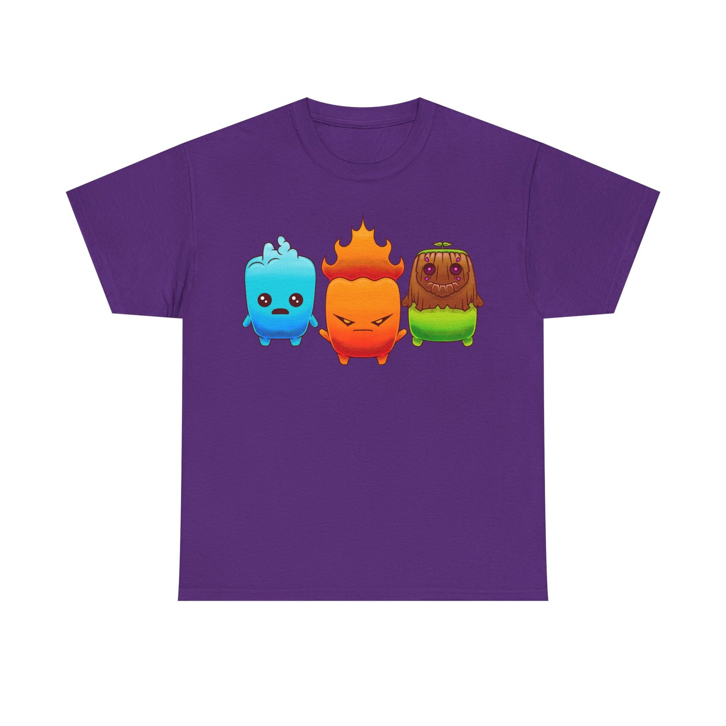 Fortnite Battle Royale t-shirt featuring the Fire Sprite, Water Sprite and Earth Sprite from Chapter 7 Season 3 Runners in a cute elemental spirit design.