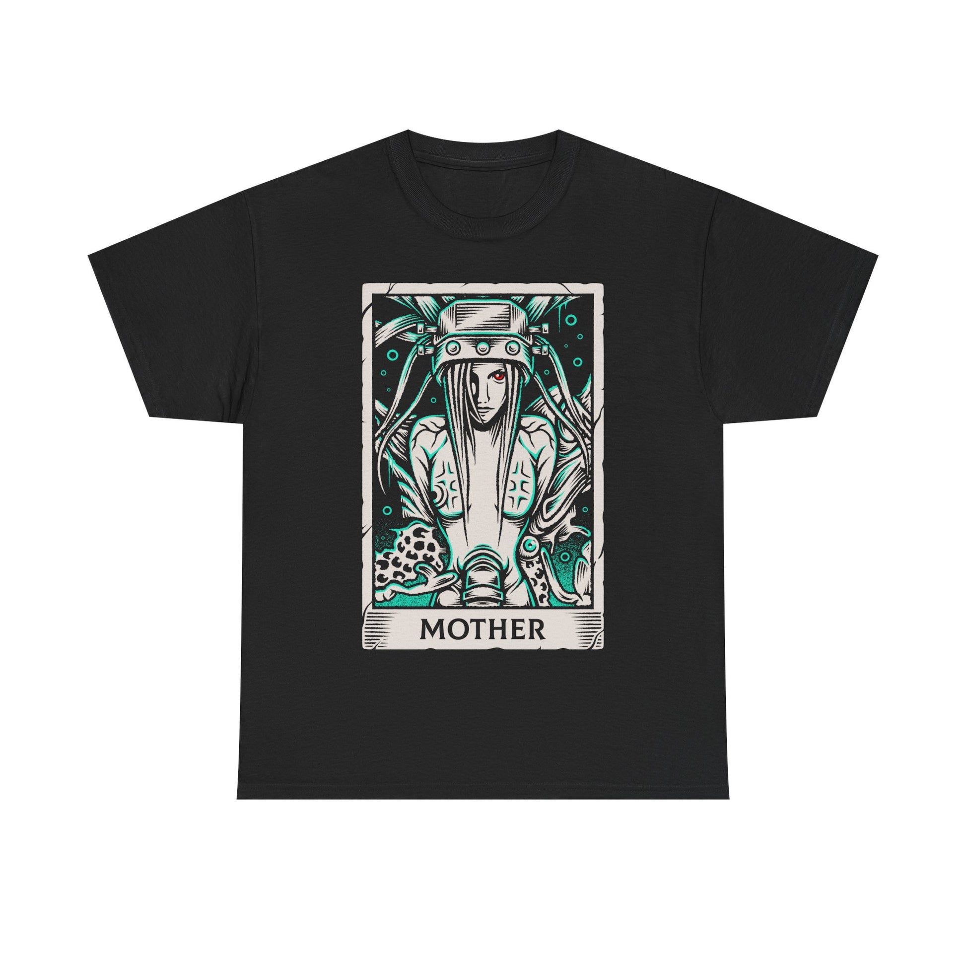 Jenova Final Fantasy VII tarot card shirt featuring the iconic FF7 villain in a dark fantasy gothic tarot illustration inspired by FFVII RPG video game. This t-shirt is perfect for true fans of Jenova, Sephiroth and Cloud Strife.