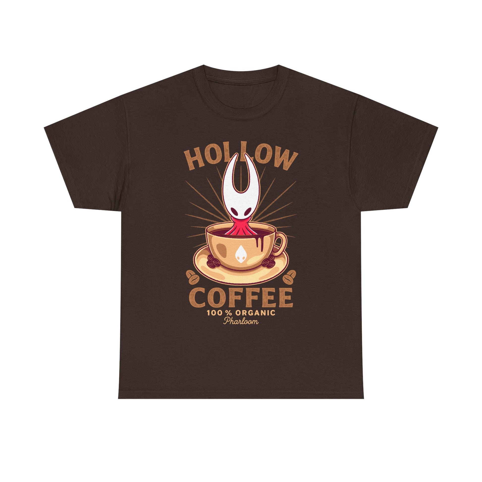 Cute T-shirt featuring Hornet from Hollow Knight Silksong sitting inside a warm coffee mug in a kawaii art style. This cozy design blends indie game aesthetics with coffee-lover vibes, perfect for fans of Hornet, Silksong, and Hollow Knight. The illustration uses soft colors and adorable details to appeal to cute-art lovers, cozy gamers, and collectors looking for unique fan-made merch. Ideal for everyday wear and gamer-themed outfits. hollow knight silksong merch, hollow knight coffee t-shirt