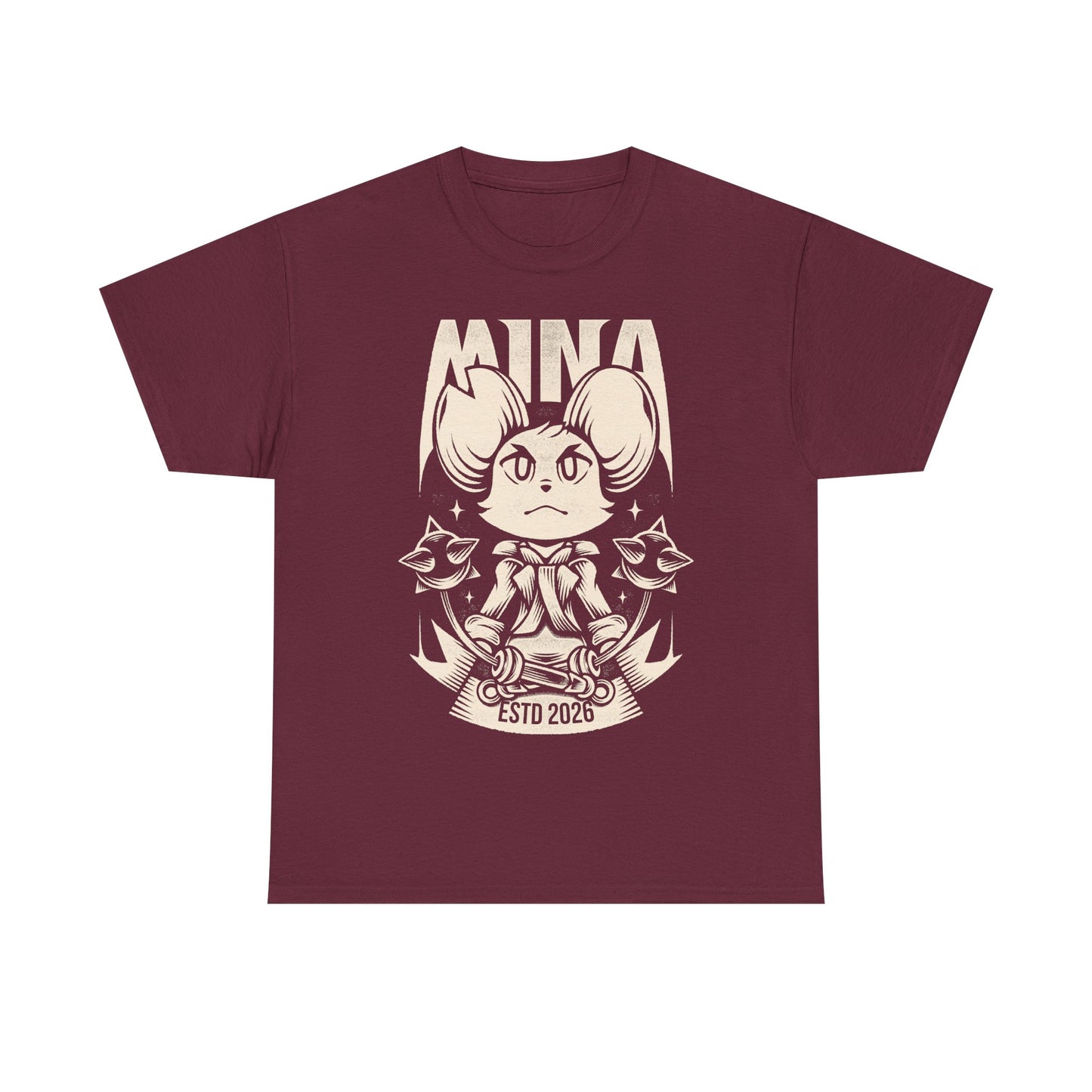 Mina the Hollower t-shirt featuring Mina wielding the Nightstar Whip in a gothic pixel art indie action RPG inspired design set in Tenebrous Isle.