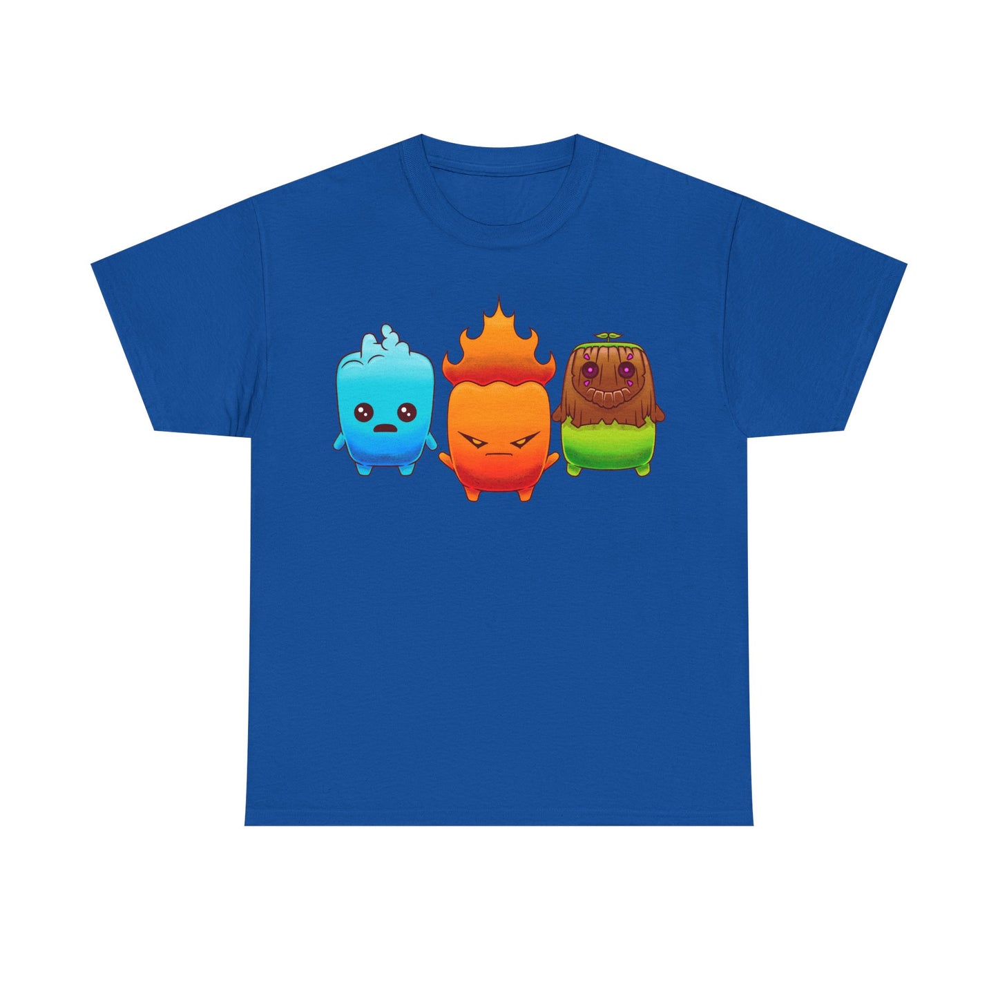 Fortnite Battle Royale t-shirt featuring the Fire Sprite, Water Sprite and Earth Sprite from Chapter 7 Season 3 Runners in a cute elemental spirit design.