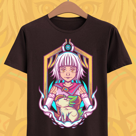Juno and Cabbage Alabaster Dawn t-shirt inspired by the indie action RPG video game from the creators of CrossCode.