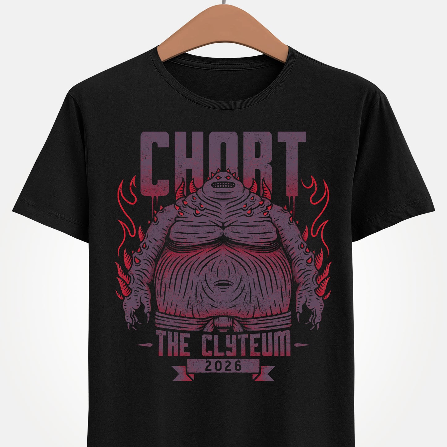 Final Fantasy XIV Chort t-shirt featuring the fan favorite Voidsent boss from The Clyteum and his iconic rolling battle pose.