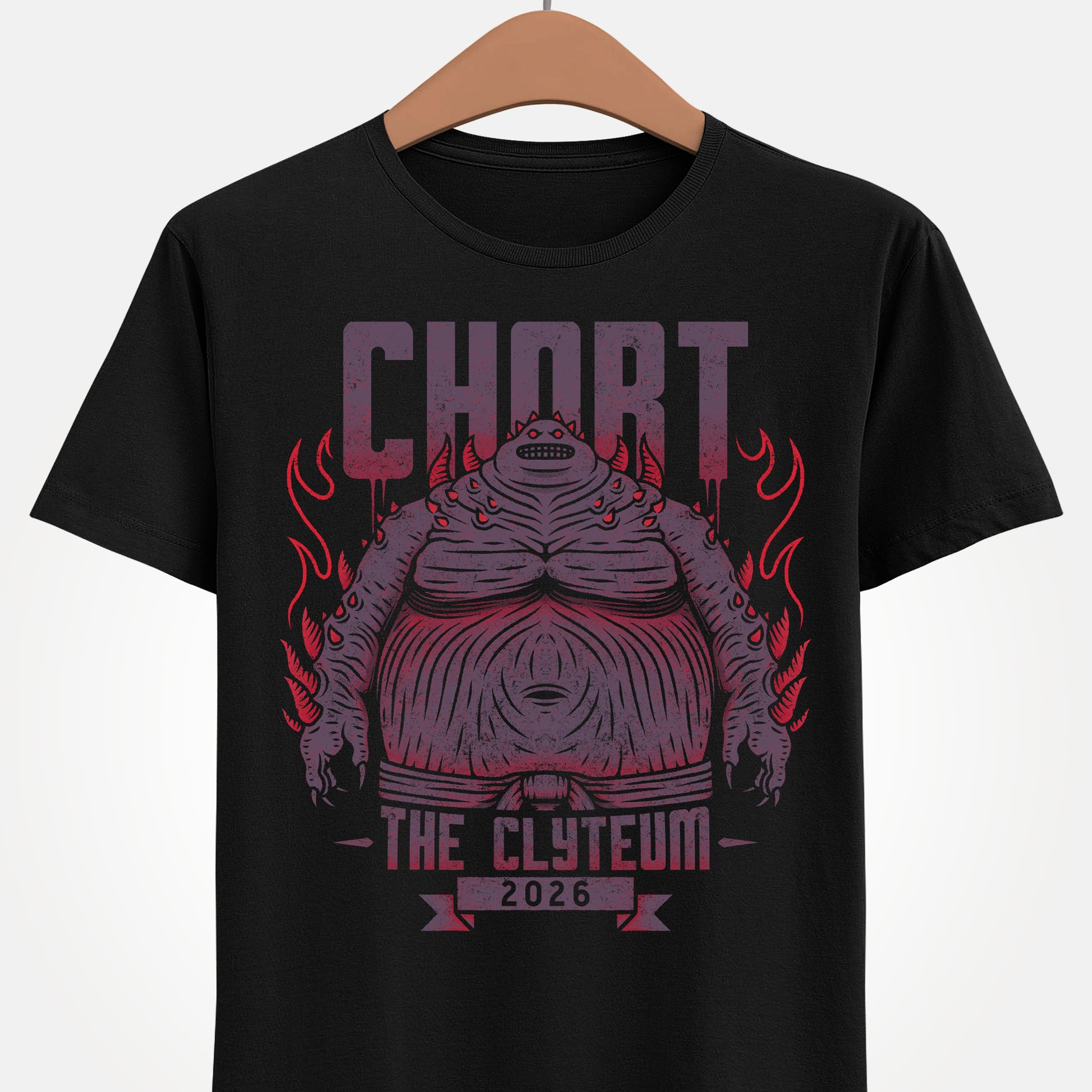 Final Fantasy XIV Chort t-shirt featuring the fan favorite Voidsent boss from The Clyteum and his iconic rolling battle pose.