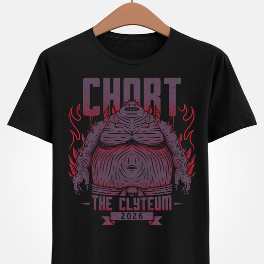 Final Fantasy XIV Chort t-shirt featuring the fan favorite Voidsent boss from The Clyteum and his iconic rolling battle pose.