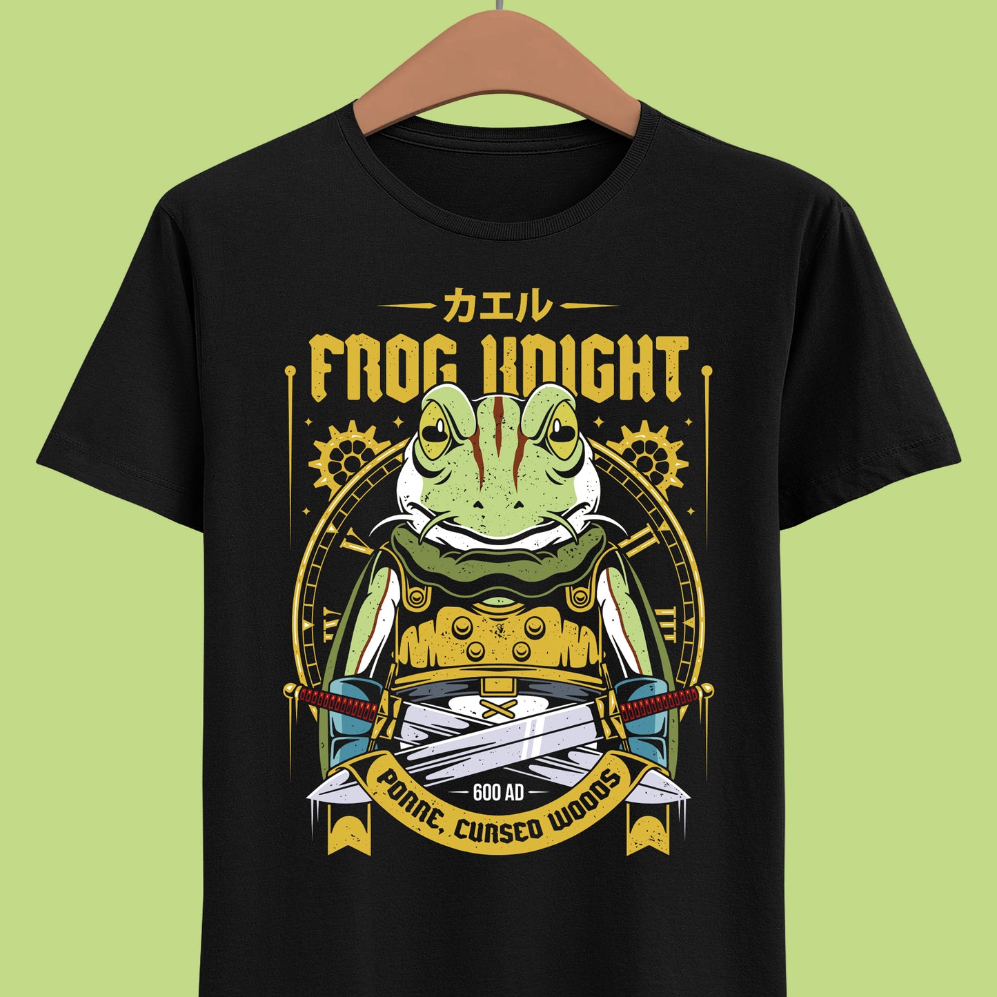 Design of Glenn (Frog) from Chrono Trigger video game in typography art style design. Perfect t-shirt for rpg, jrpg retro gamers. 