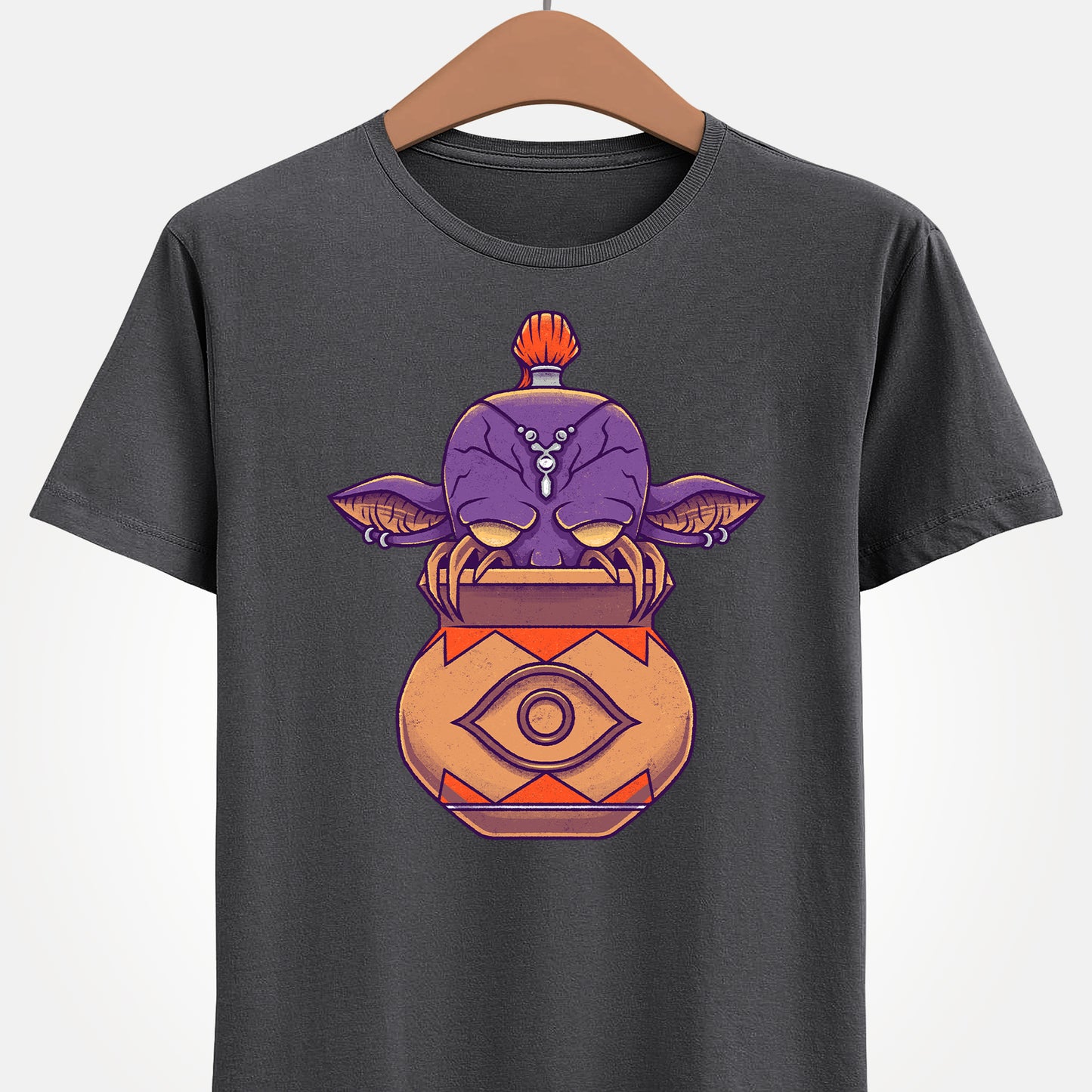 Final Fantasy XIV Magic Pot t-shirt featuring the iconic pot creature and Gimme an Elixir reference inspired by the recurring Final Fantasy enemy.