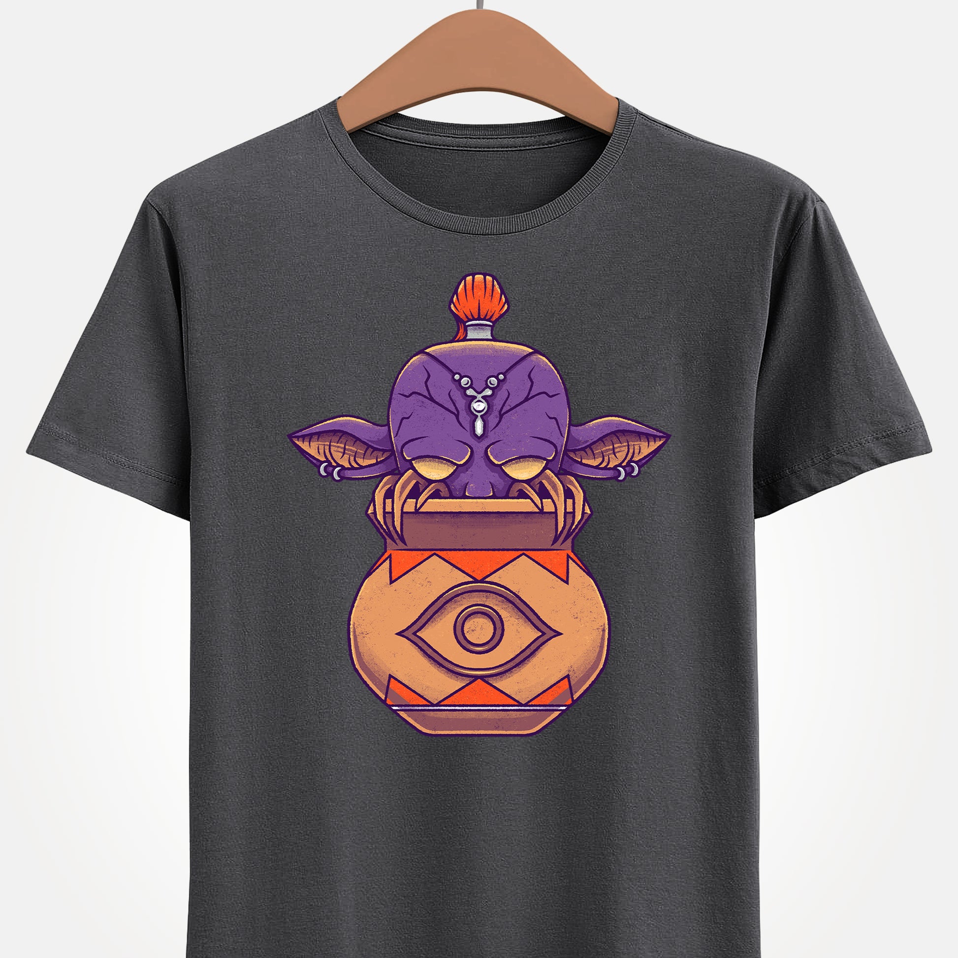 Final Fantasy XIV Magic Pot t-shirt featuring the iconic pot creature and Gimme an Elixir reference inspired by the recurring Final Fantasy enemy.