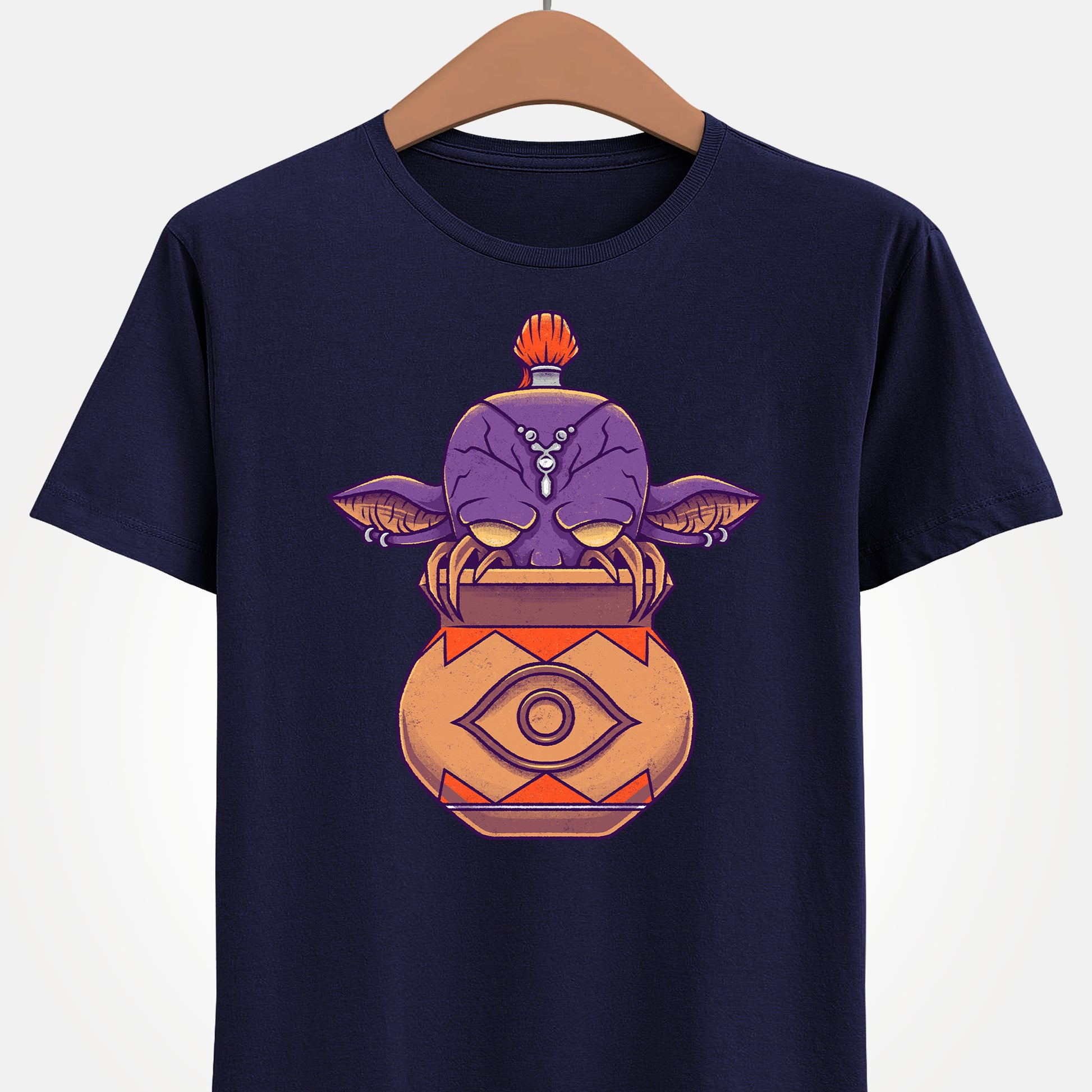 Final Fantasy XIV Magic Pot t-shirt featuring the iconic pot creature and Gimme an Elixir reference inspired by the recurring Final Fantasy enemy.