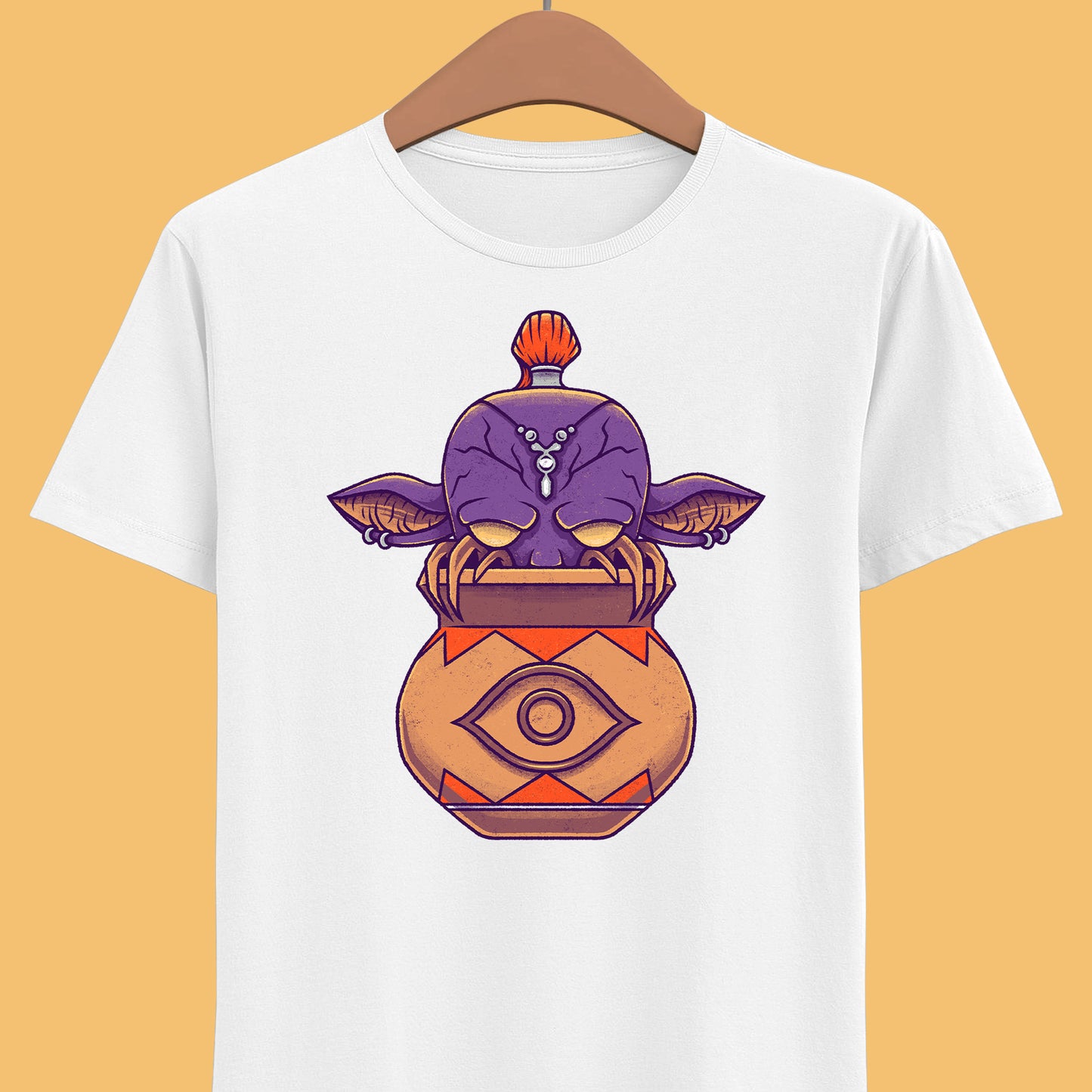 Final Fantasy XIV Magic Pot t-shirt featuring the iconic pot creature and Gimme an Elixir reference inspired by the recurring Final Fantasy enemy.
