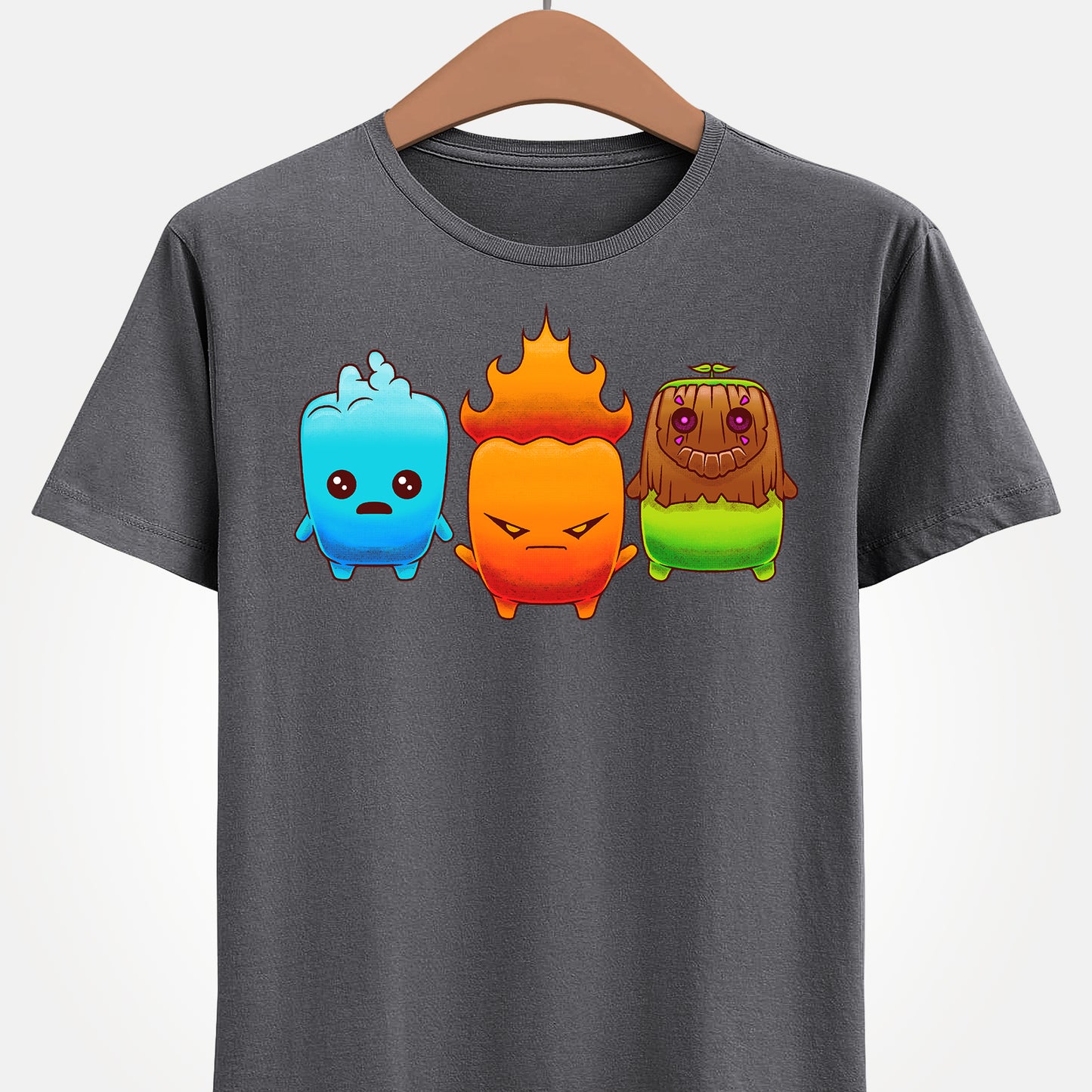 Fortnite Battle Royale t-shirt featuring the Fire Sprite, Water Sprite and Earth Sprite from Chapter 7 Season 3 Runners in a cute elemental spirit design.