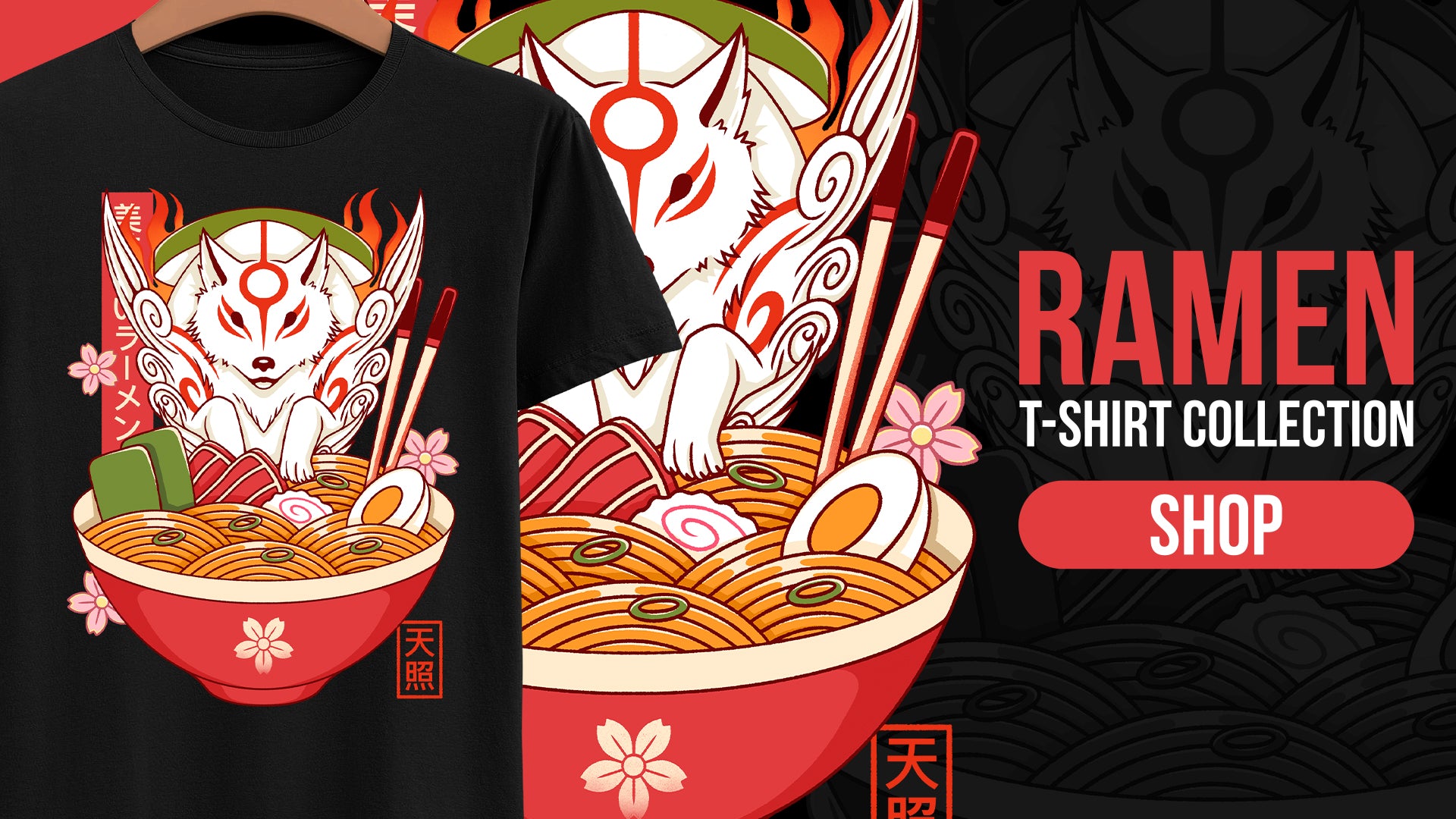 Ramen themed gaming t-shirt combining anime and video game inspired design