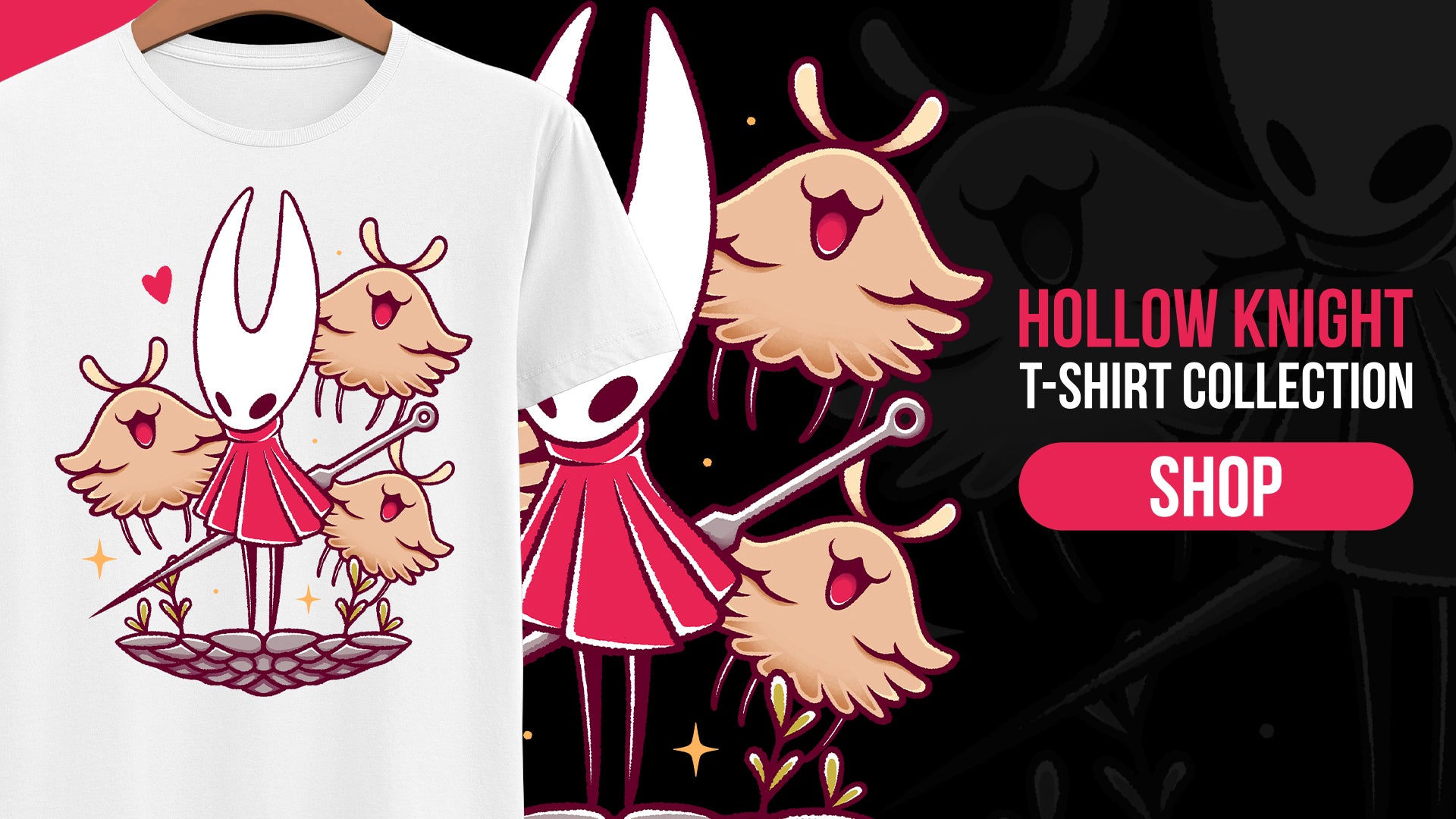 Hollow Knight and Hollow Knight Silksong inspired t-shirt featuring original fan art design by Alundrart