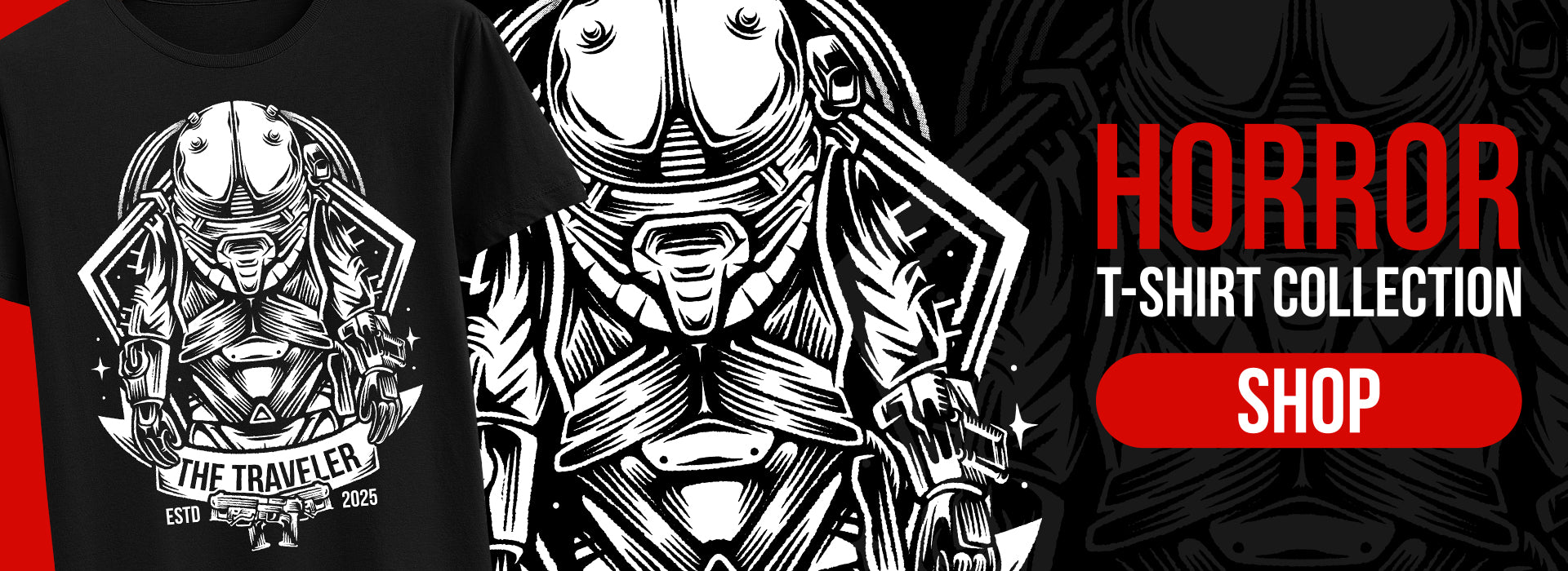 Survival horror t-shirt collection inspired by classic and modern horror games like Cronos The New Dawn, Little Nightmares 3, Rain World and more.