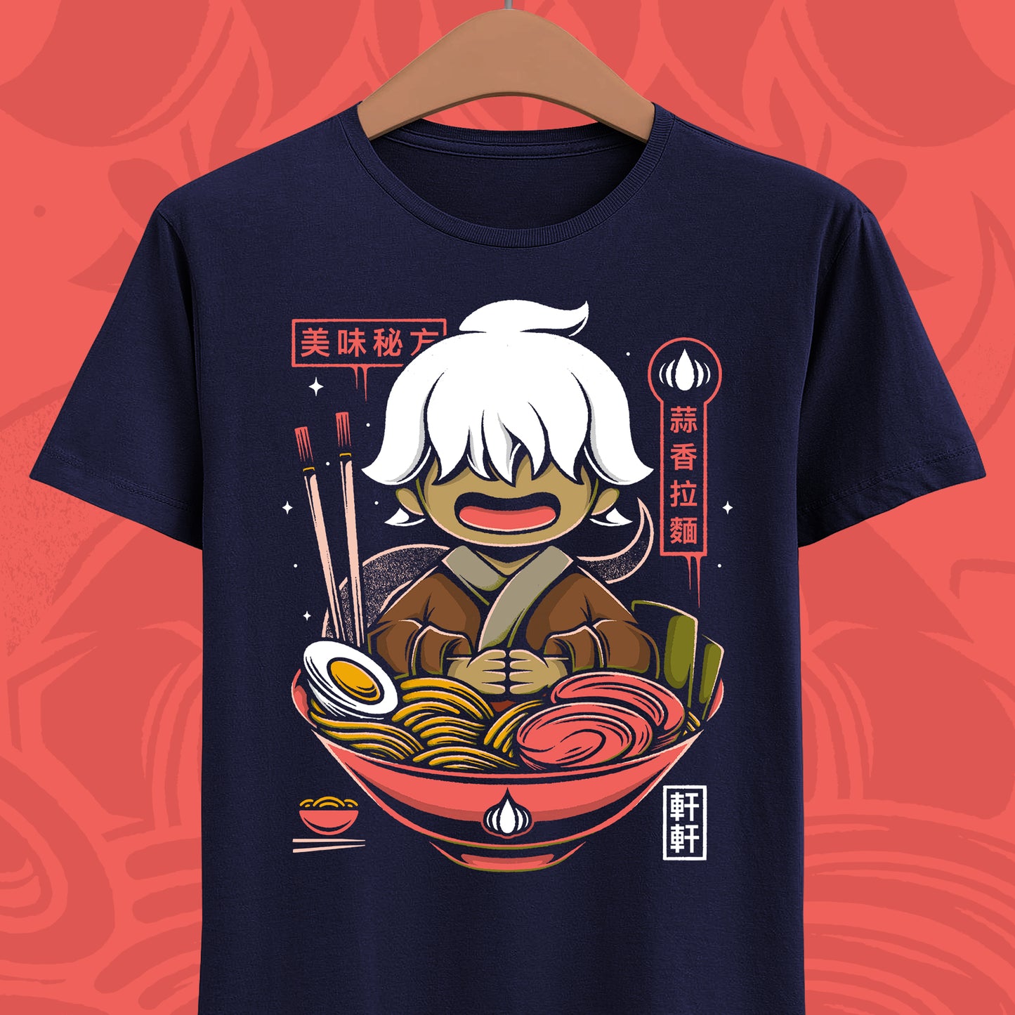 Nine Sols Shuanshuan garlic ramen t-shirt inspired by his cooking dialogue with Yi