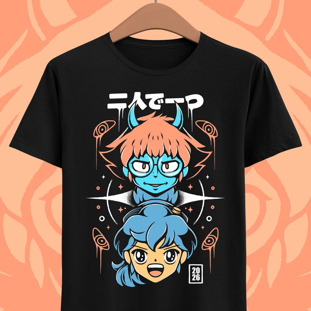Maki and Omura Orbitals co-op t-shirt featuring the two space explorers together