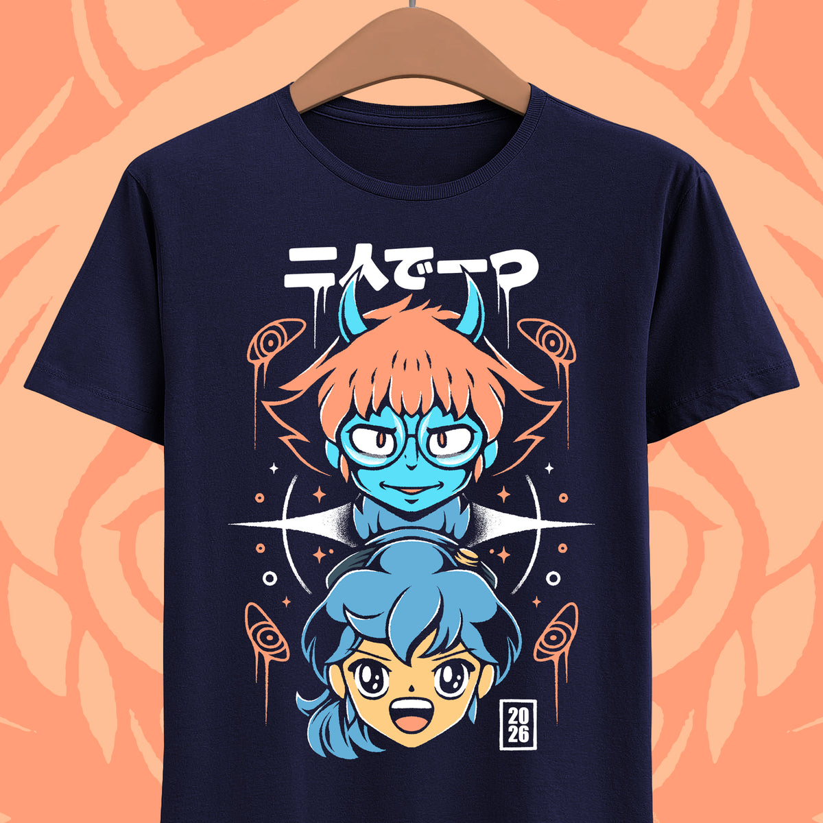 Orbitals Maki and Omura t-shirt featuring the two inseparable space explorers together as one