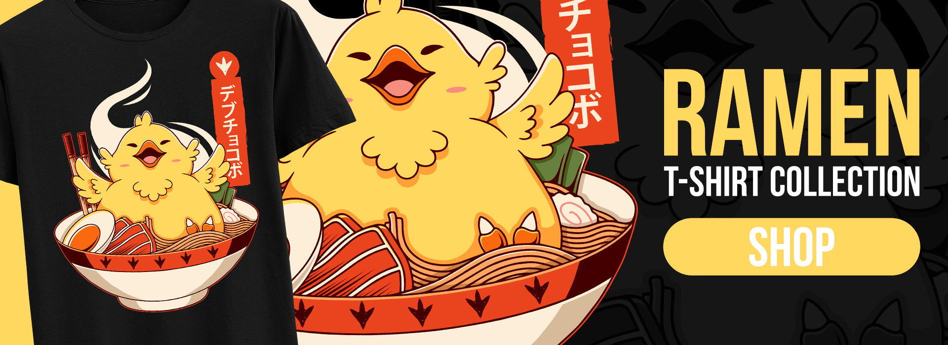 Ramen themed gaming t-shirt combining anime and video game inspired design